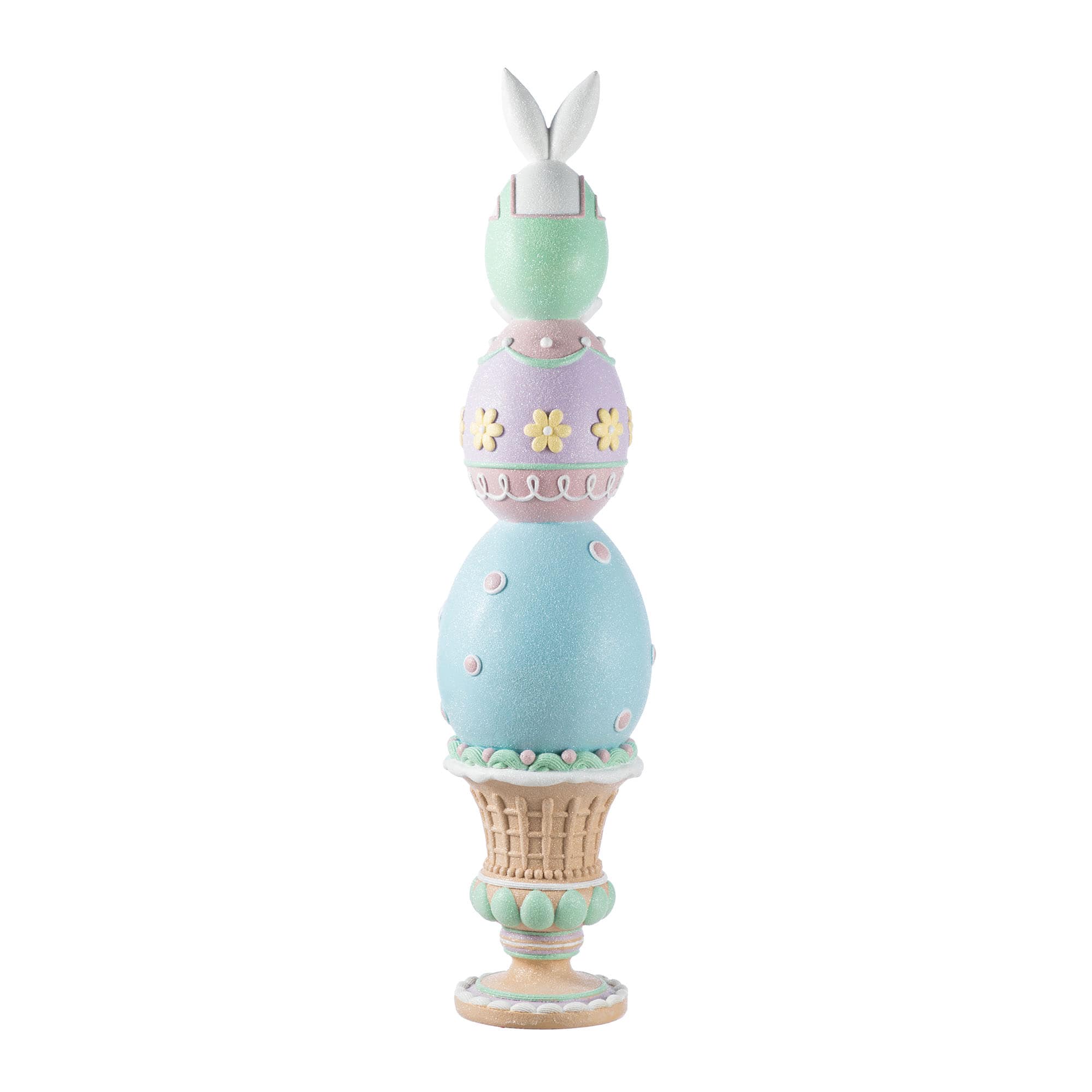 Glitzhome® 30.5" Easter Resin Macaron Stacked Egg & Bunny Porch Decor