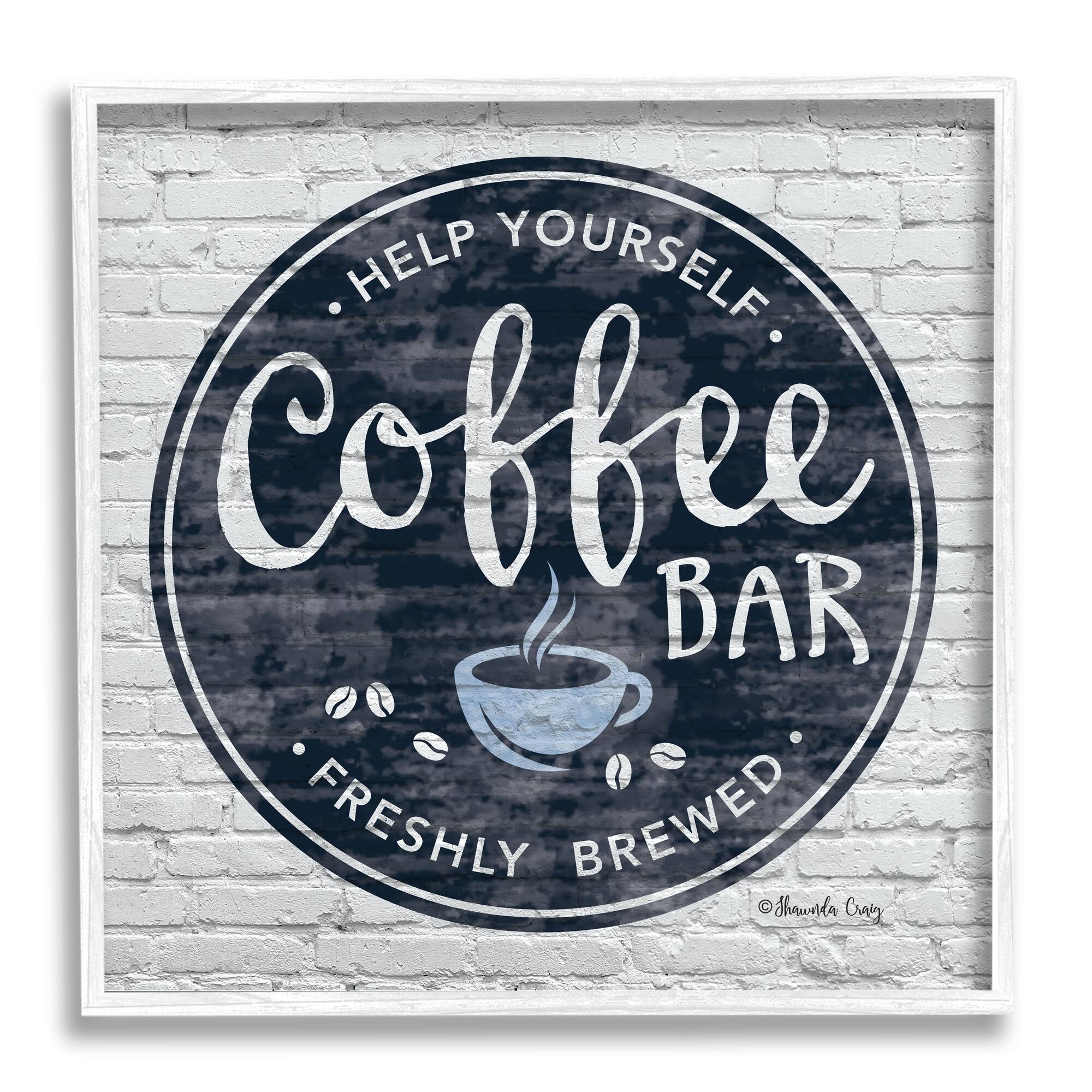 Stupell Industries Urban Coffee Bar Brick Patterned Caf&#xE9; Sign White Framed Wall Art