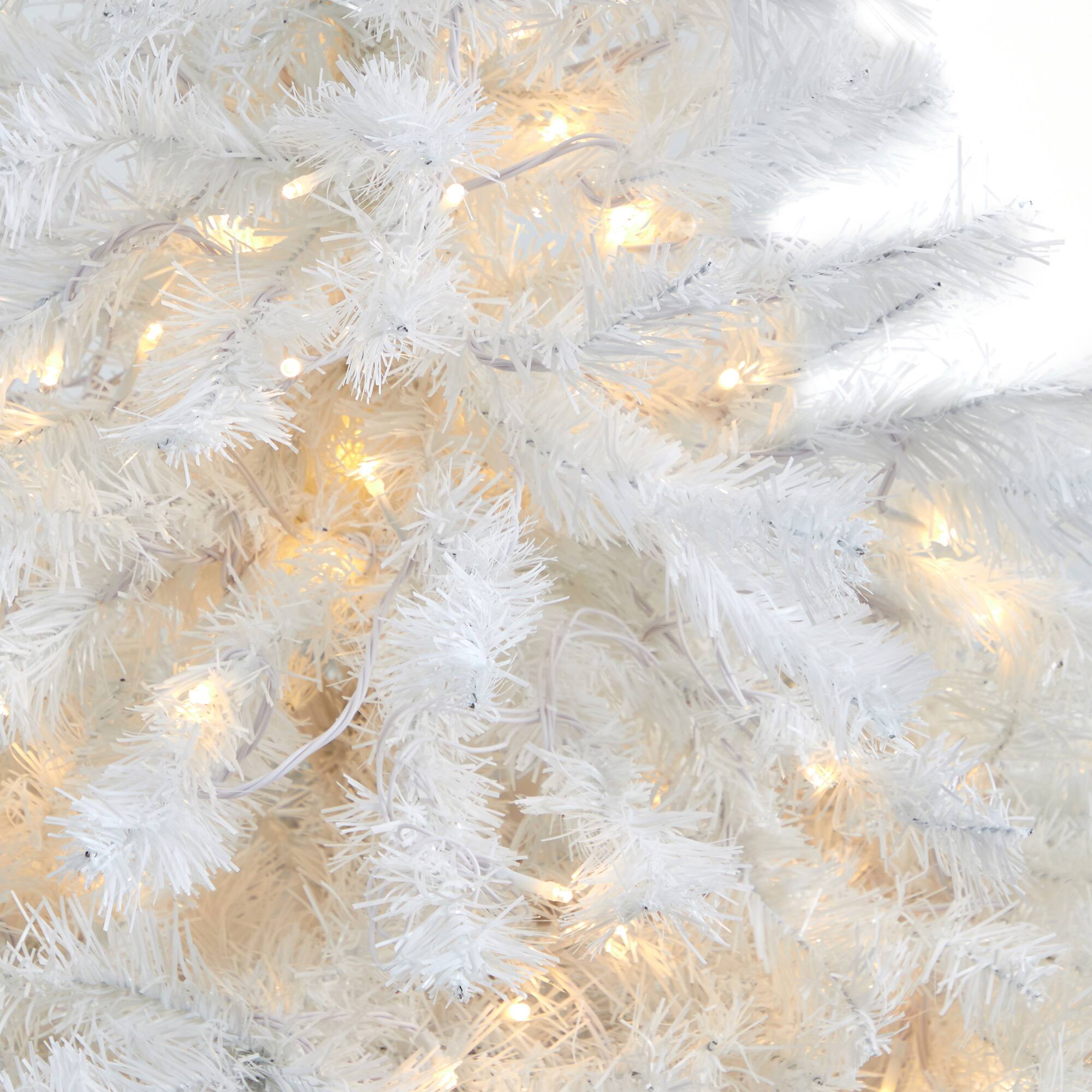 4.5ft. Pre-Lit White Artificial Christmas Tree in Red Planter, Clear LED Lights