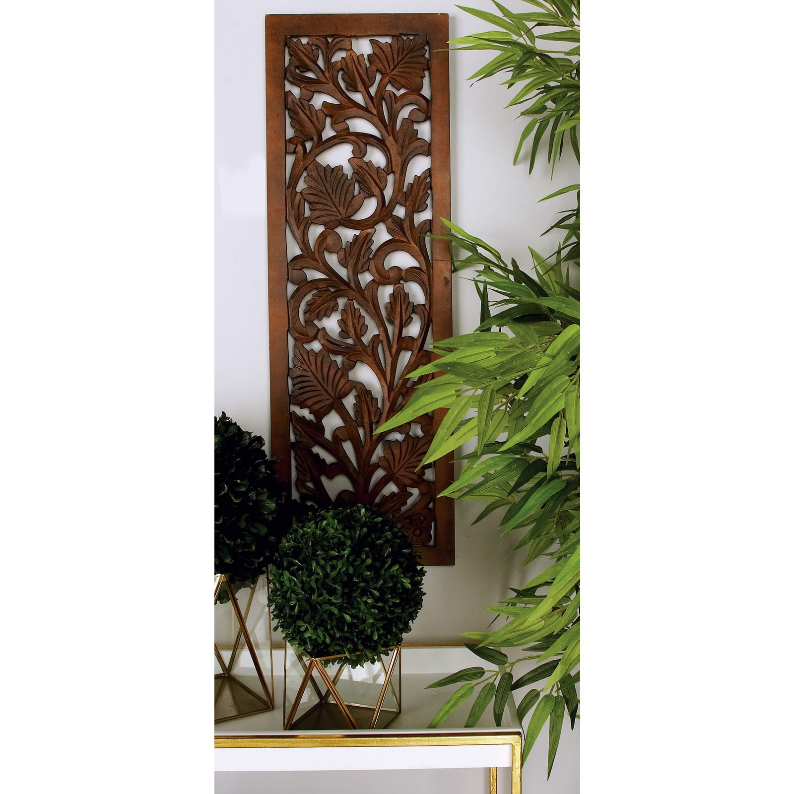 Brown Traditional Floral Mango Wood Wall D&#xE9;cor