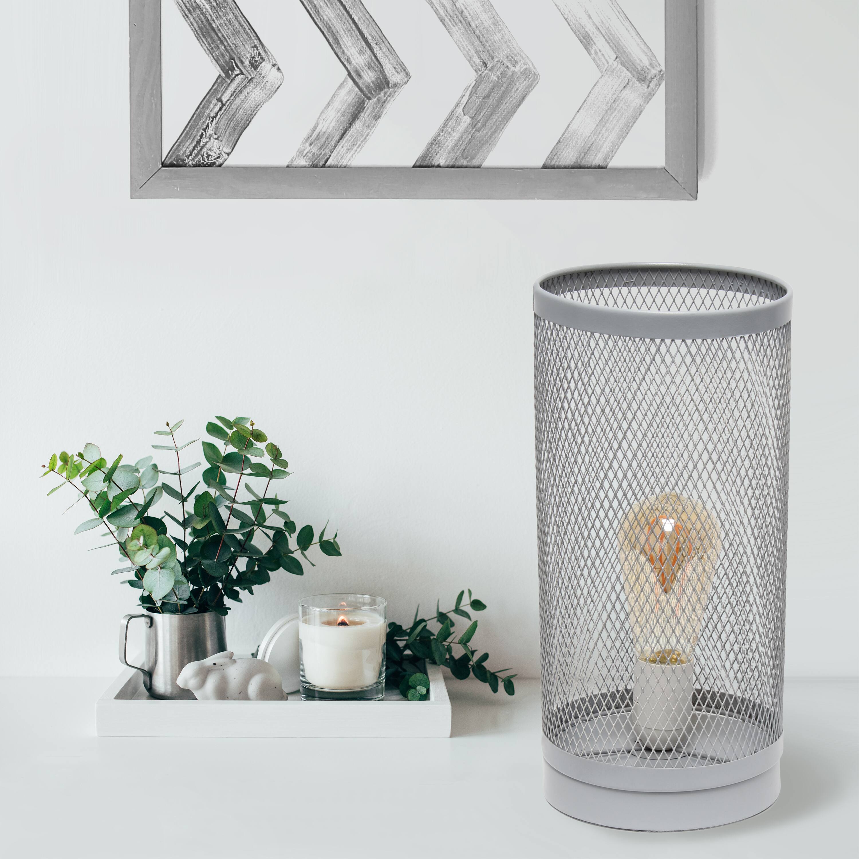 Simple Designs 13&#x22; Mesh Cylindrical Steel Table Lamp