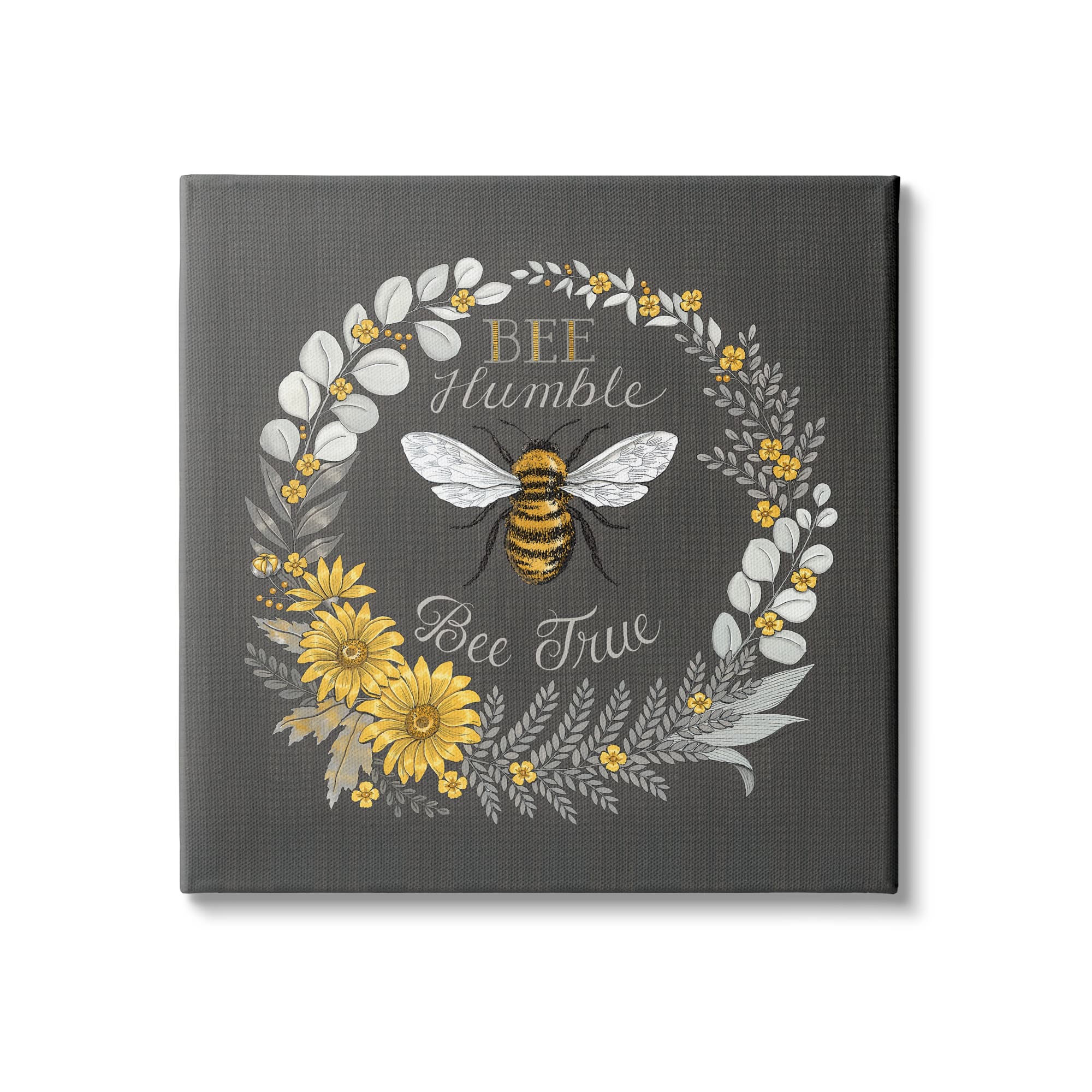 Stupell Industries Bee Humble Be True Phrase Vintage Yellow Florals Canvas Wall Art