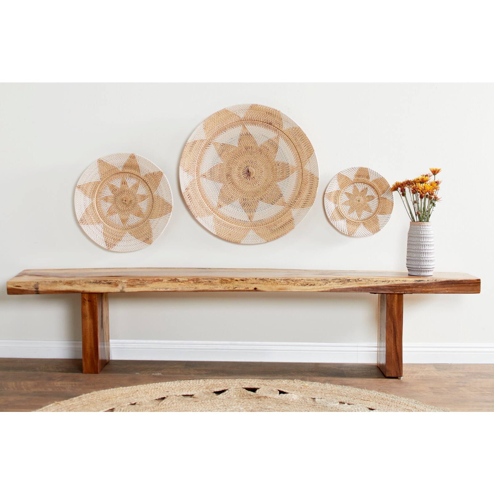 Light Brown Palm Wood Traditional Abstract Wall Decor Set