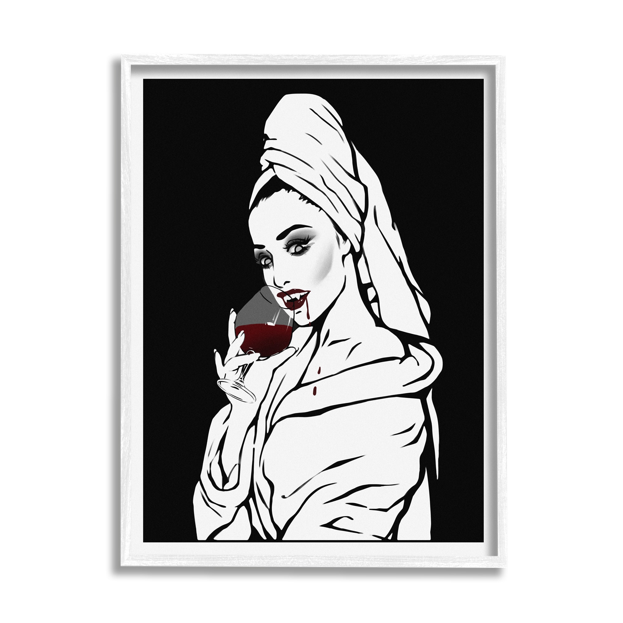 Stupell Industries Vampire Wine Glass Glam Woman Framed Giclee Art