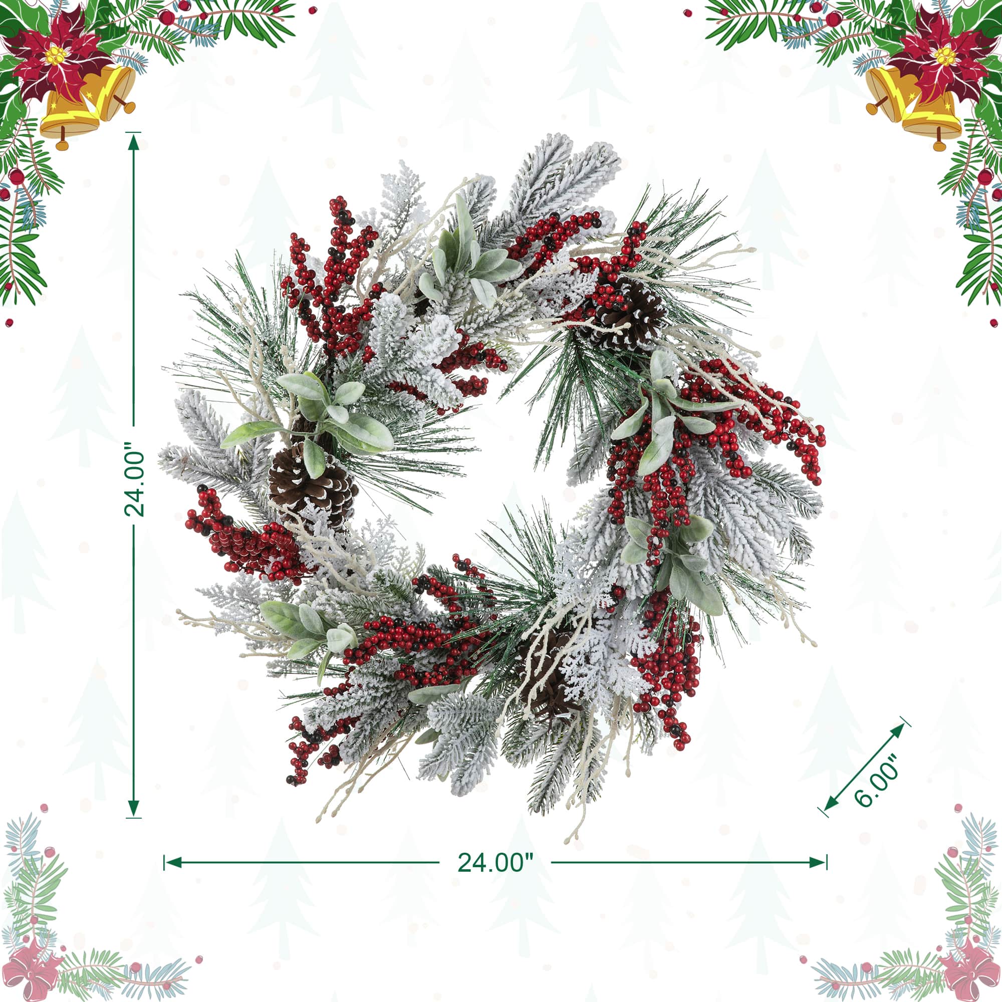 Glitzhome® 24" Christmas Snowy Pinecone & Berry Wreath