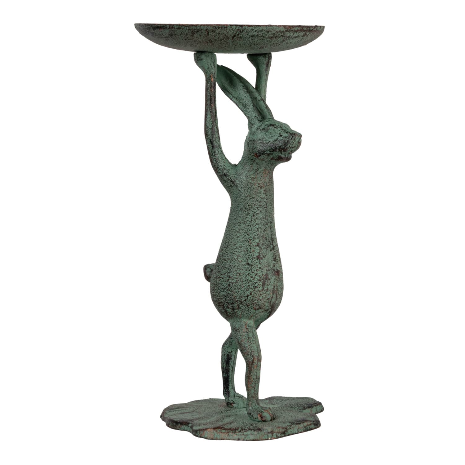 Hello Honey® 10.8" Patina Finish Cast Iron Rabbit Pillar Candle Holder