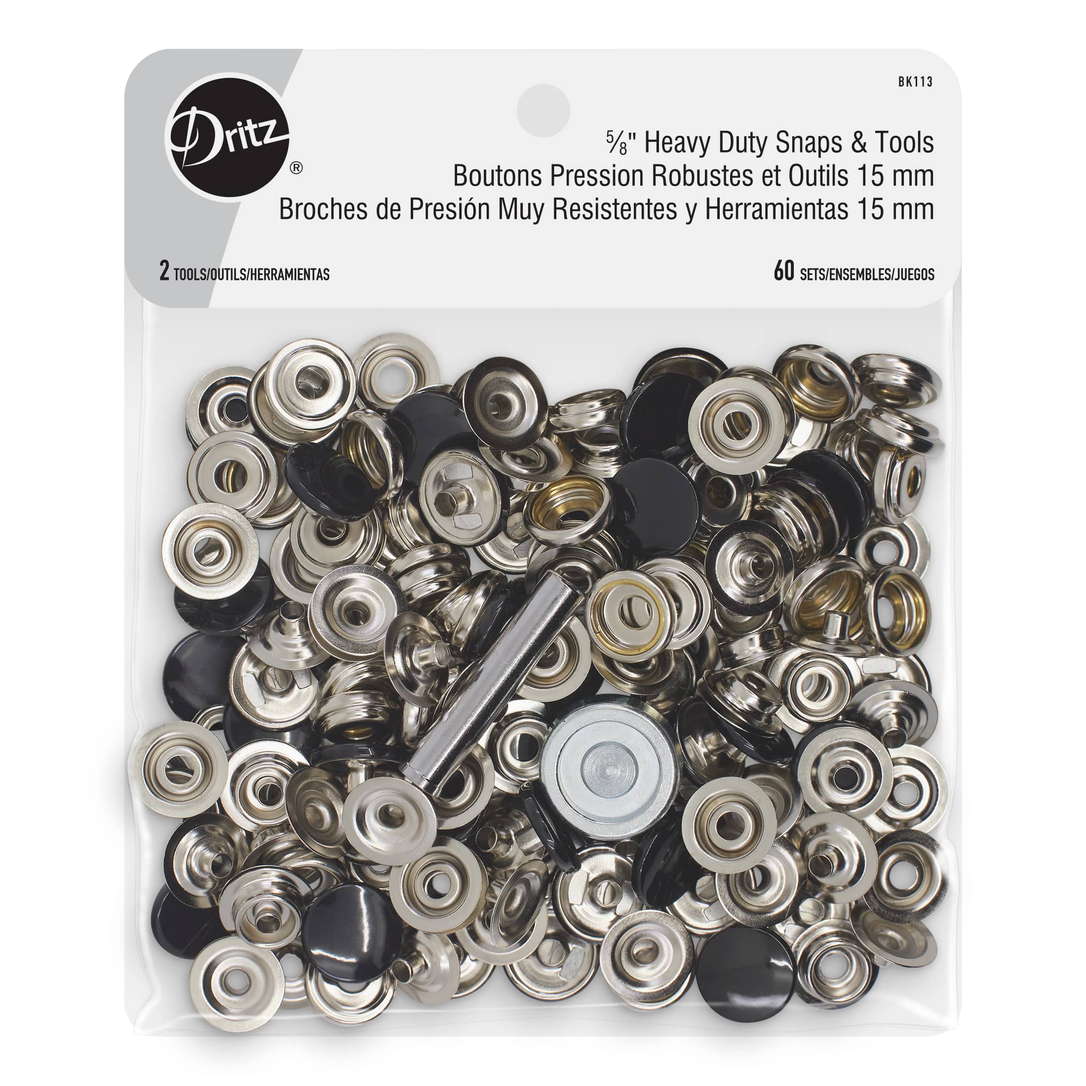 Inton 60 Sets 15mm 5/8 Mixed Heavy Duty Snap Fasteners Kit, Metal Snaps for Leather Crafts Sewing Repair Clothing Button Kit with Snap Installation Tool