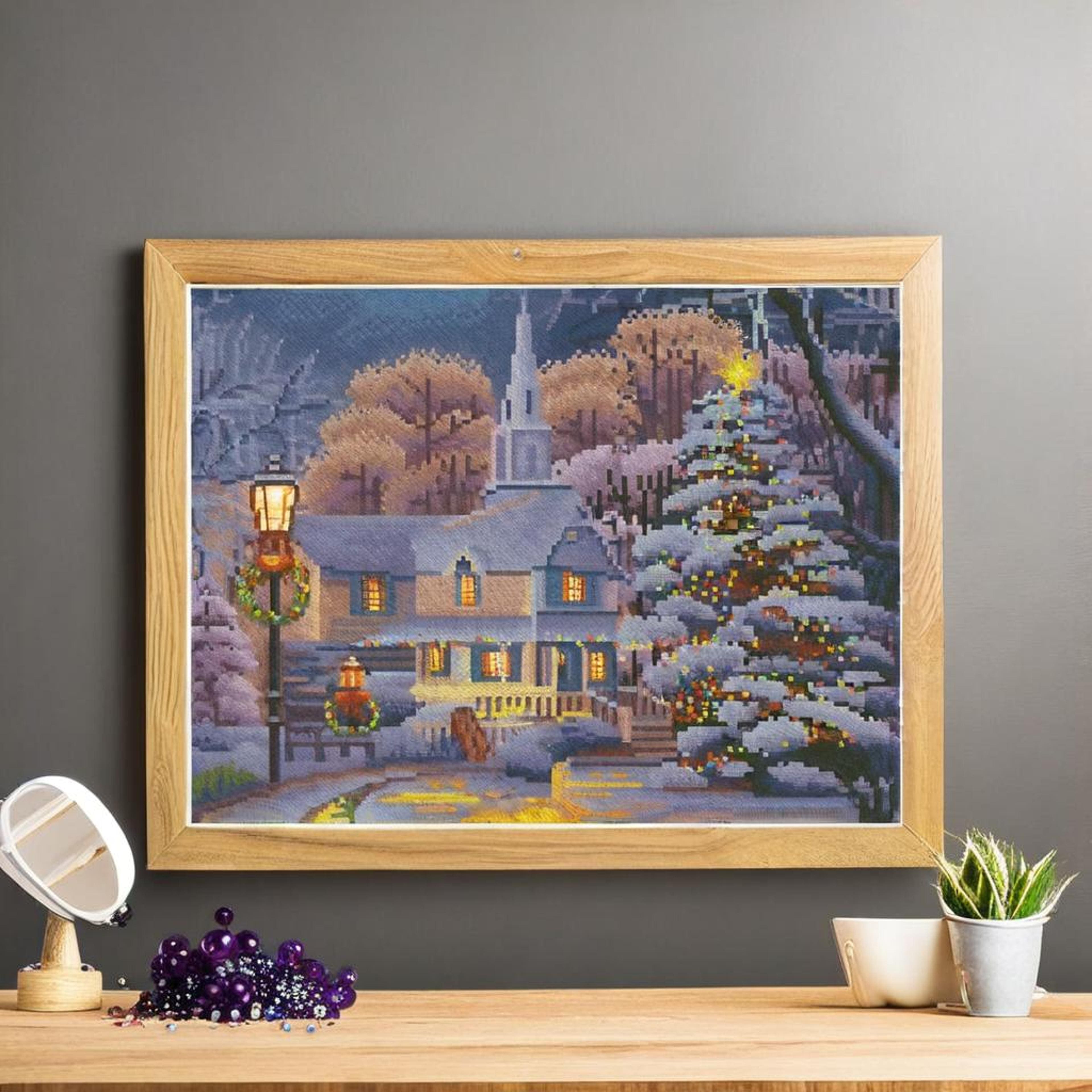 Sparkly Selections House &#x26; Christmas Tree Pre-Framed Diamond Painting Kit with Backlighting