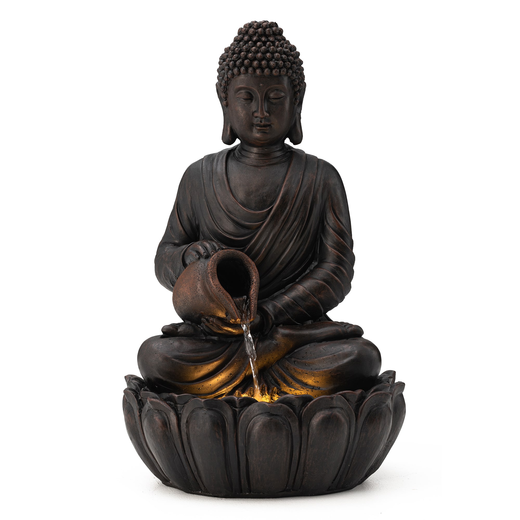 Glitzhome® 20.5" Zen-Style LED 2-Tier Buddha Statue Outdoor Fountain