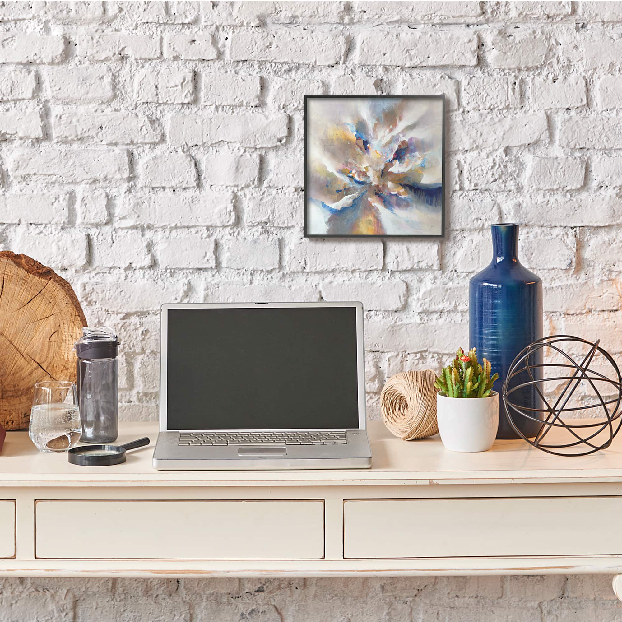 Stupell Industries Complex Abstraction Grey Orange Brush Strokes,12" x 12"