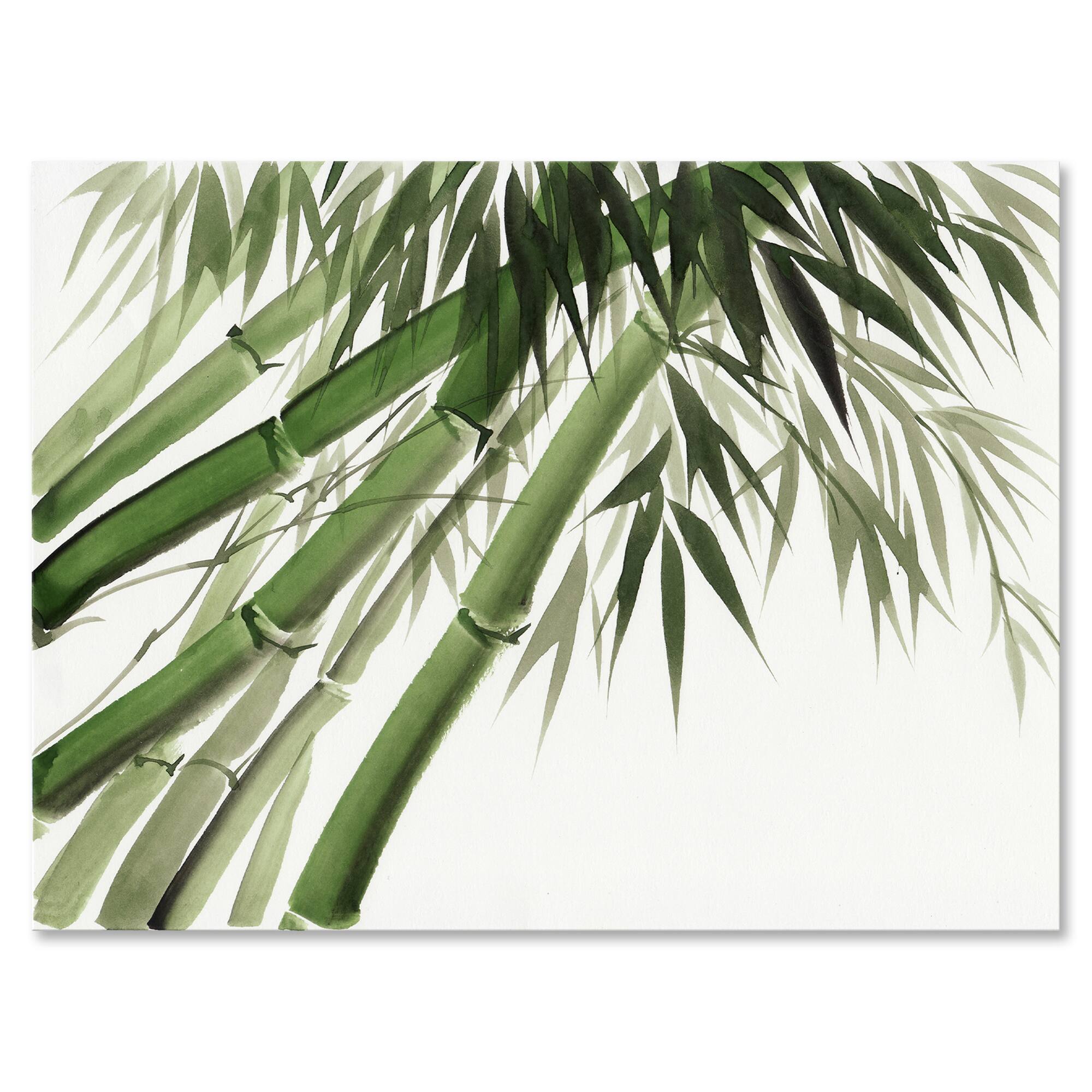 Designart - Vintage Dark Green Bamboo - Traditional Canvas Wall Art Print