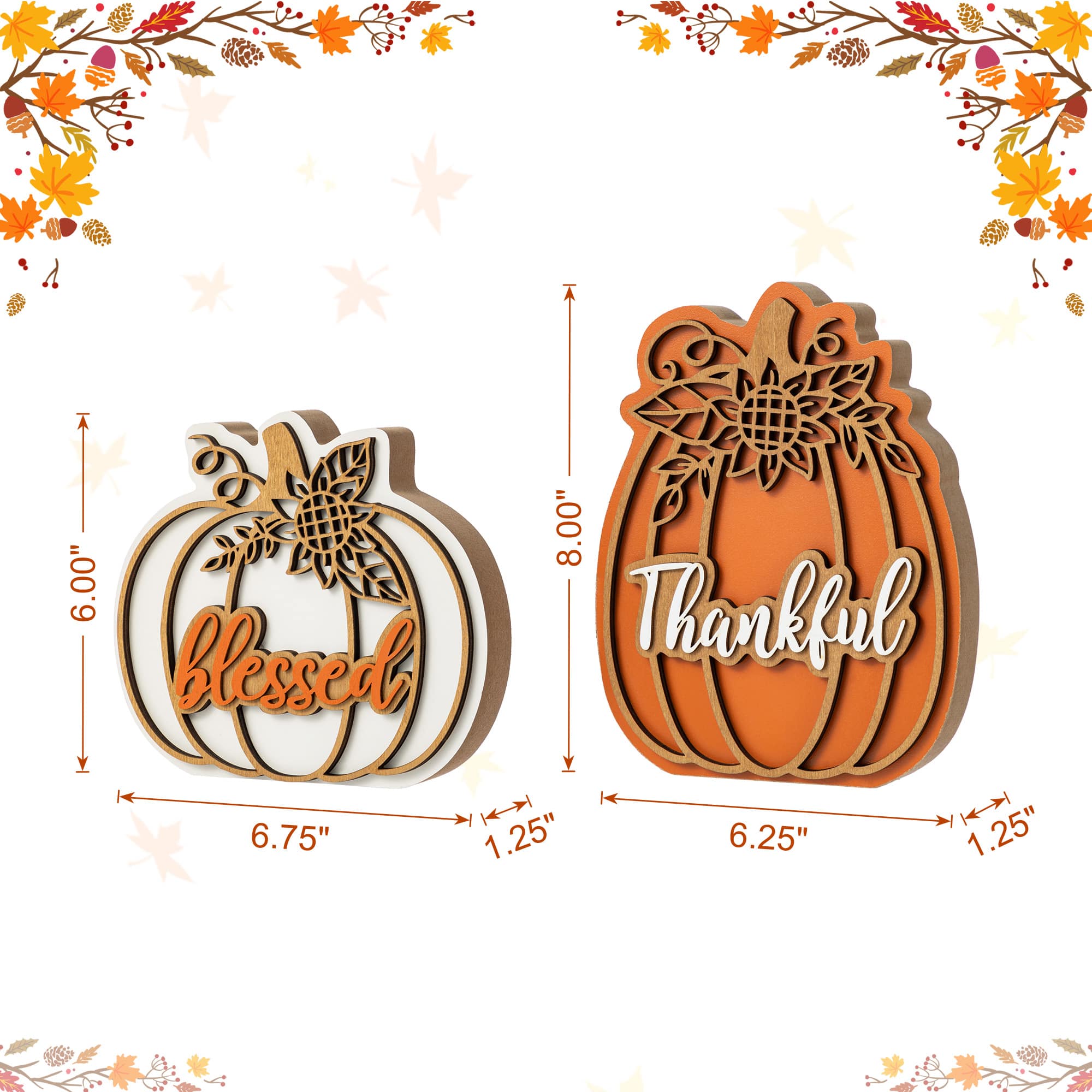 Glitzhome&#xAE; 8&#x22;H Thanksgiving Wooden Pumpkin Table Decor Set