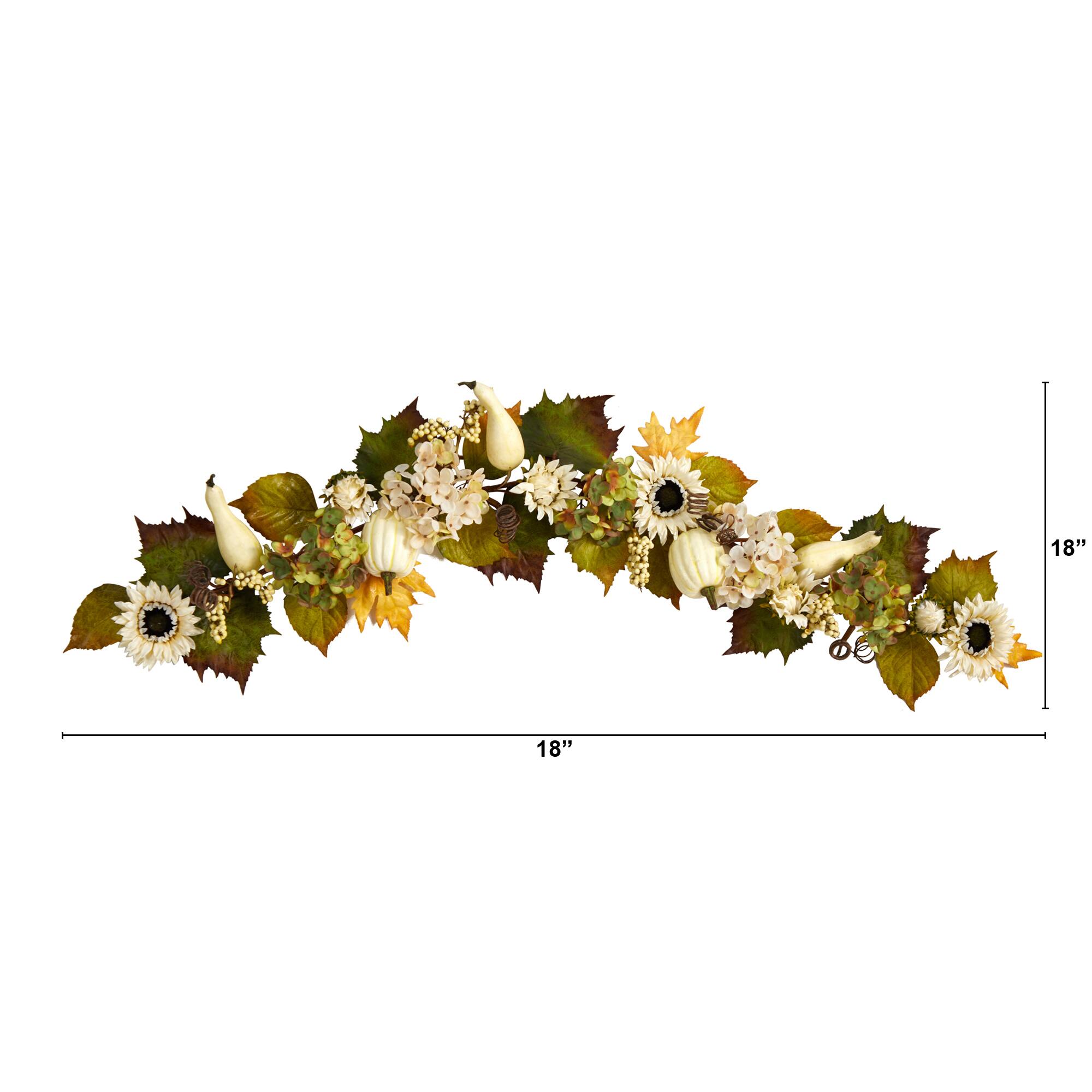 5ft. Fall Sunflower, Hydrangea &#x26; White Pumpkin Autumn Garland