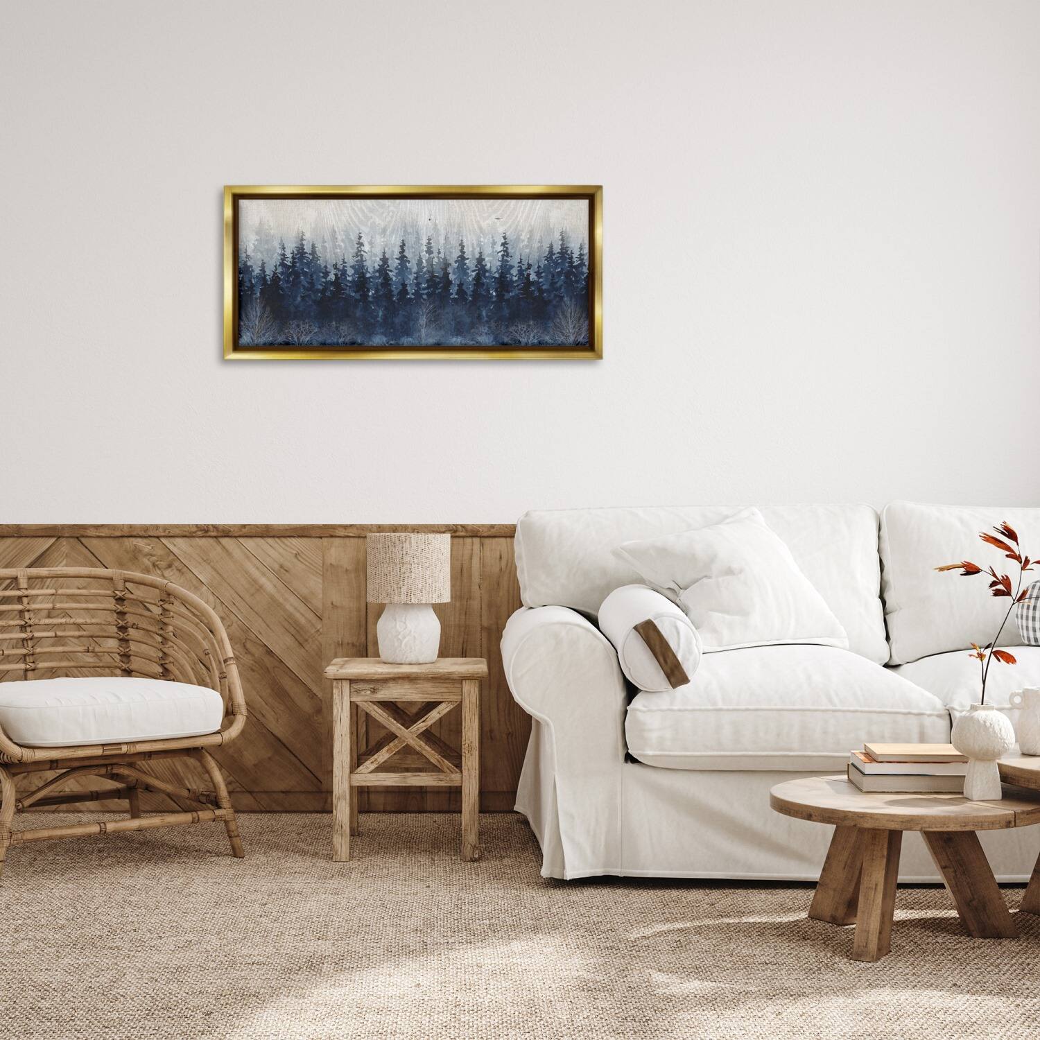 Stupell Industries Rustic Blue Forest Tree Line Floater Framed Art