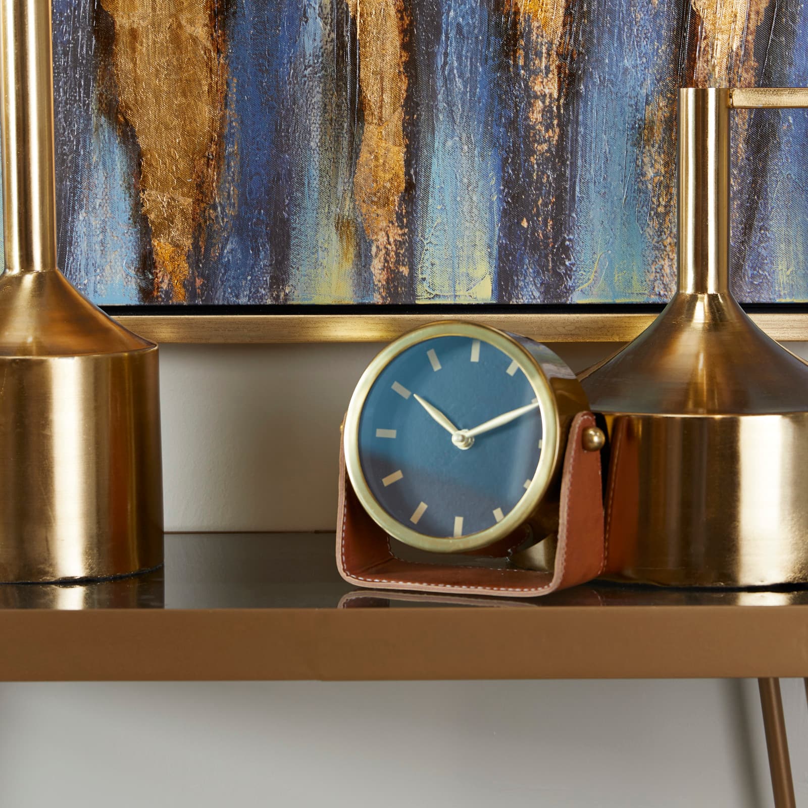 Stainless Steel Clock with Leather Stand