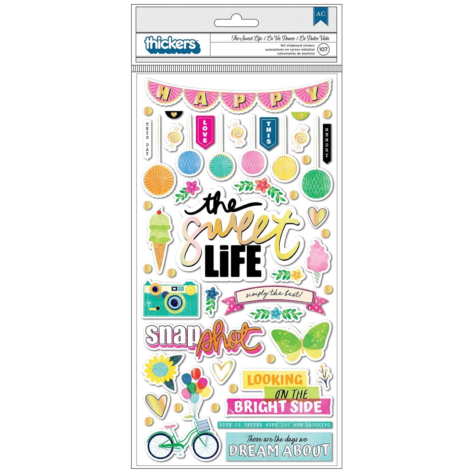 Thickers&#x2122; Vicki Boutin The Sweet Life Phrase &#x26; Icon Sweet Rush Chipboard Stickers