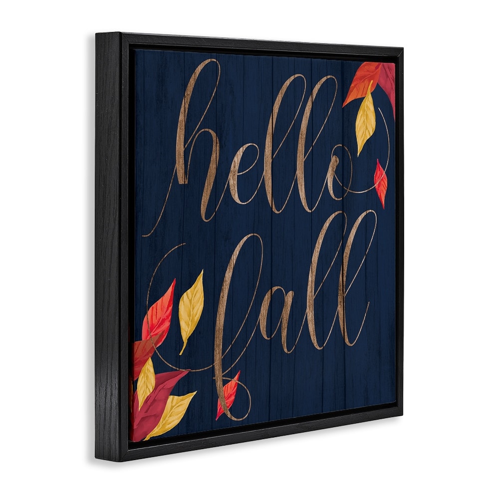 Stupell Industries Hello Fall with Autumn Foliage Floater Framed Art