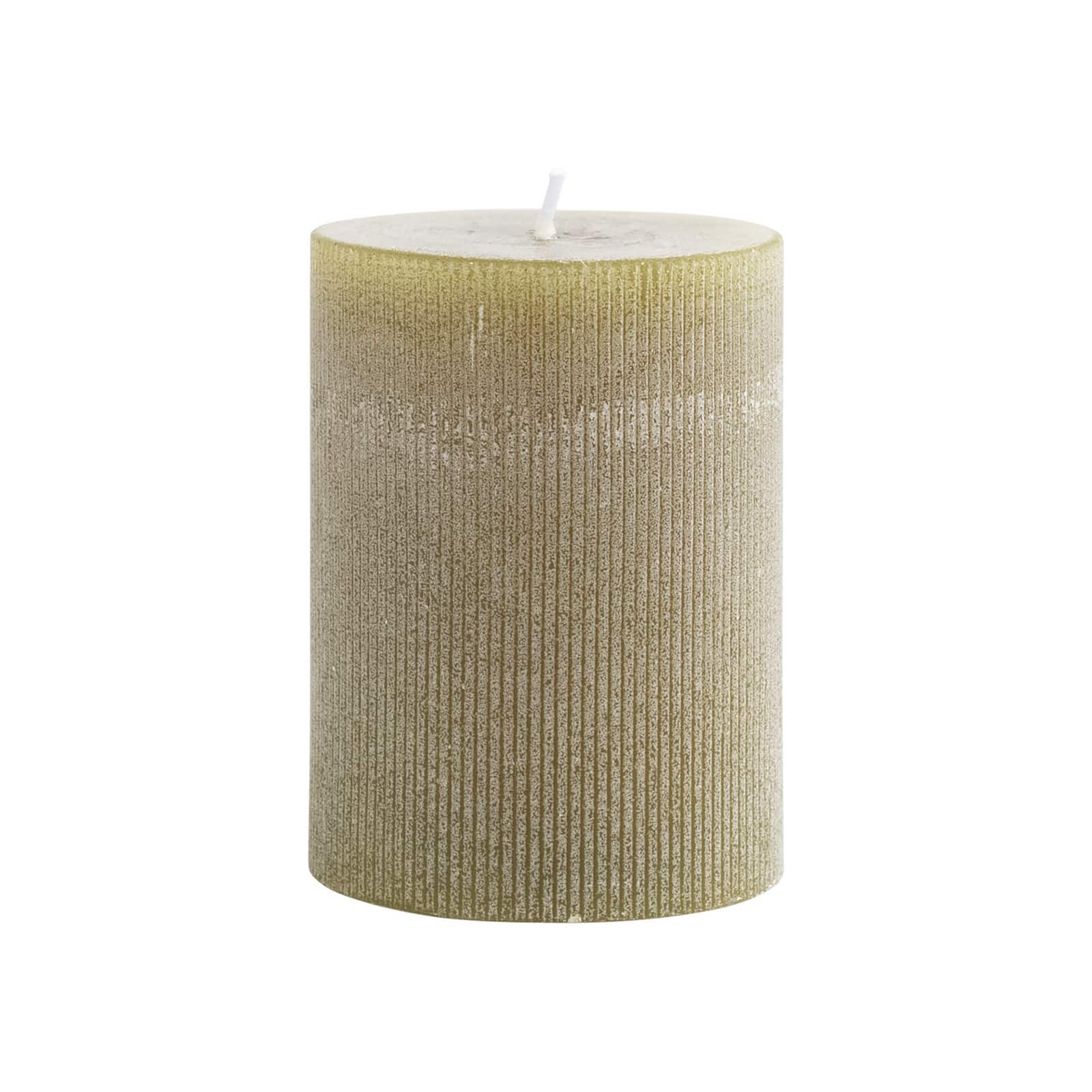 Hello Honey® 4" x 4" Olive Unscented Pleated Pillar Candle