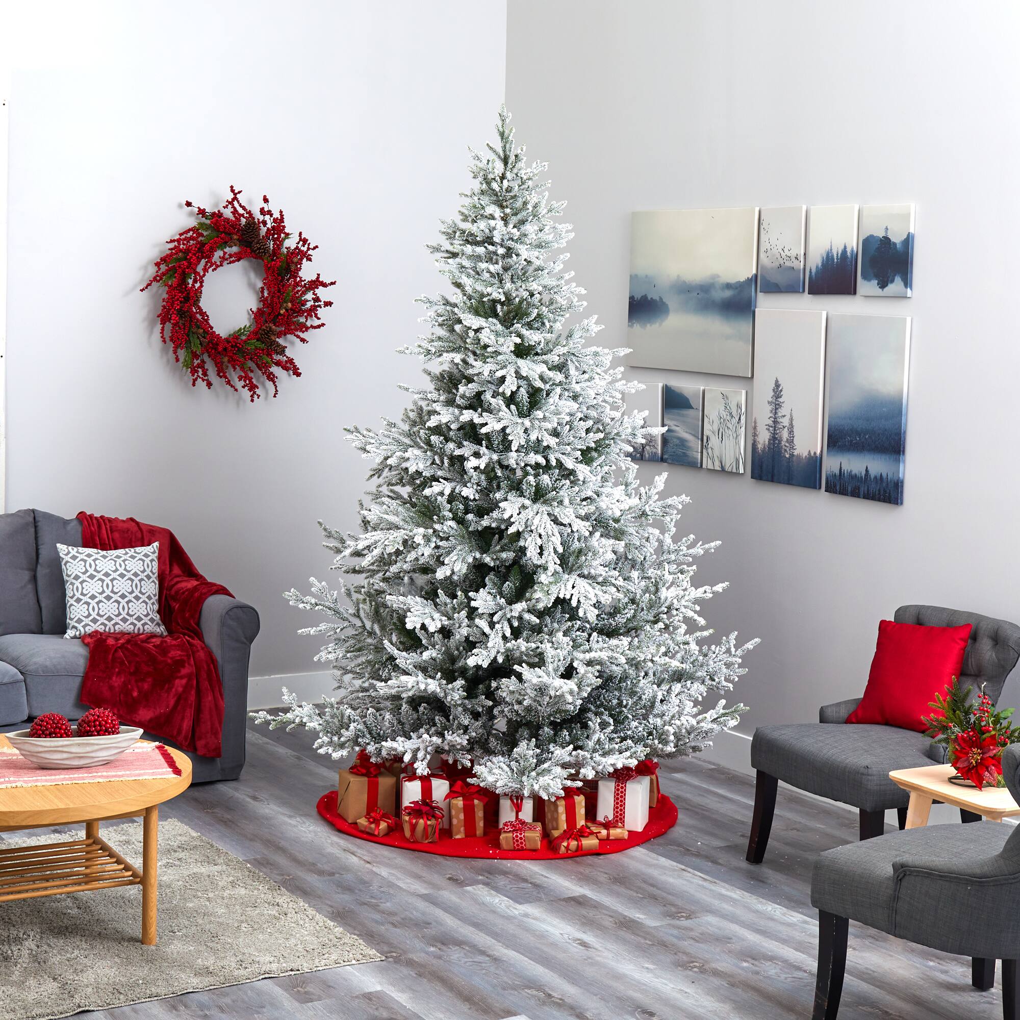 8Ft. Pre-Lit Flocked Fraser Fir Artificial Christmas Tree With Warm White Led Lights | Michaels