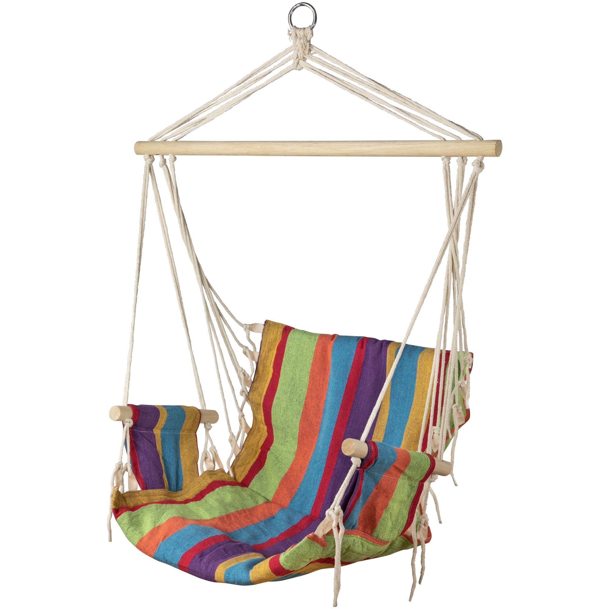 37&#x22; Multicolor Stripe Outdoor Patio Hammock Chair with Armrests