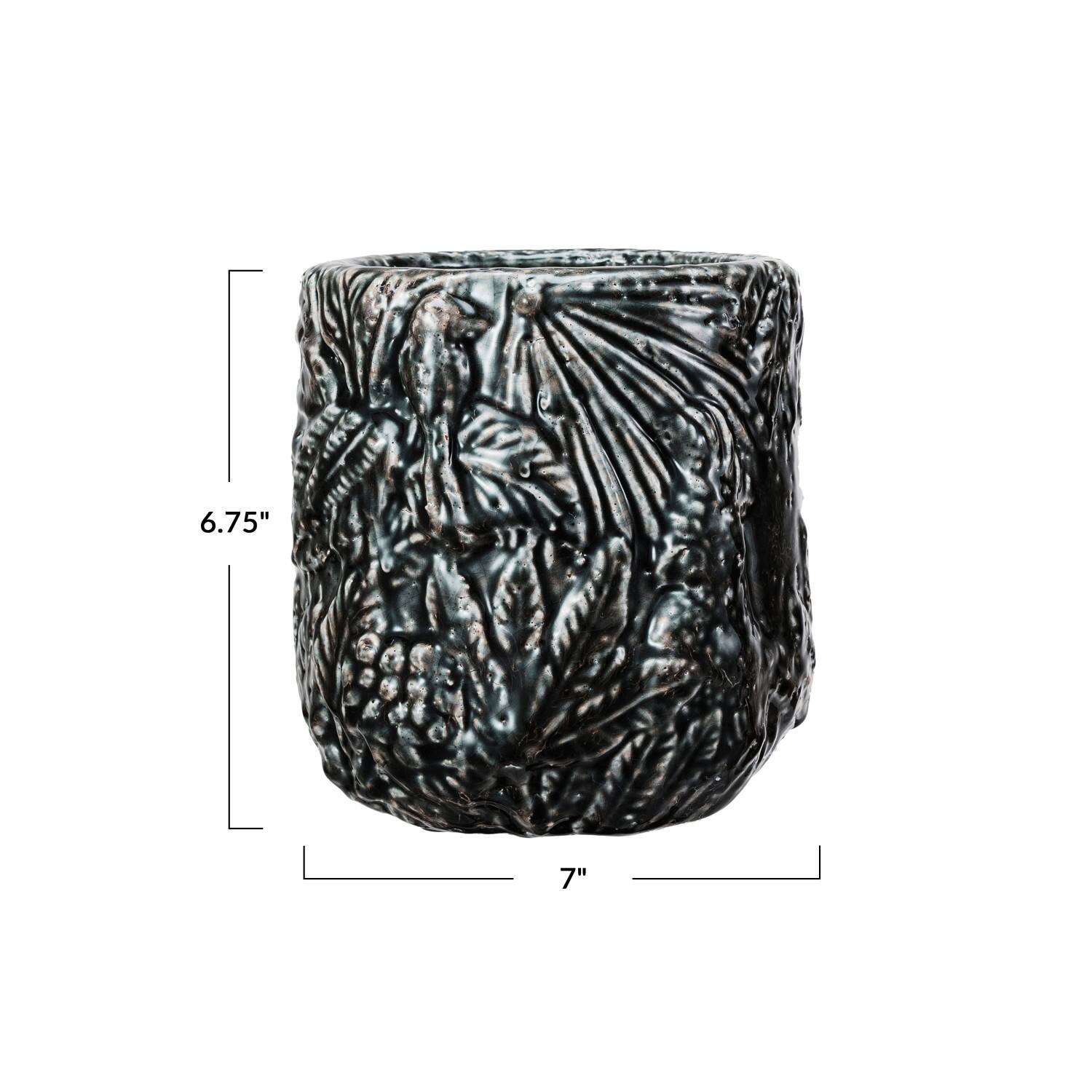 Hello Honey® 7" Gray Embossed Pattern Decorative Terra Cotta Planter