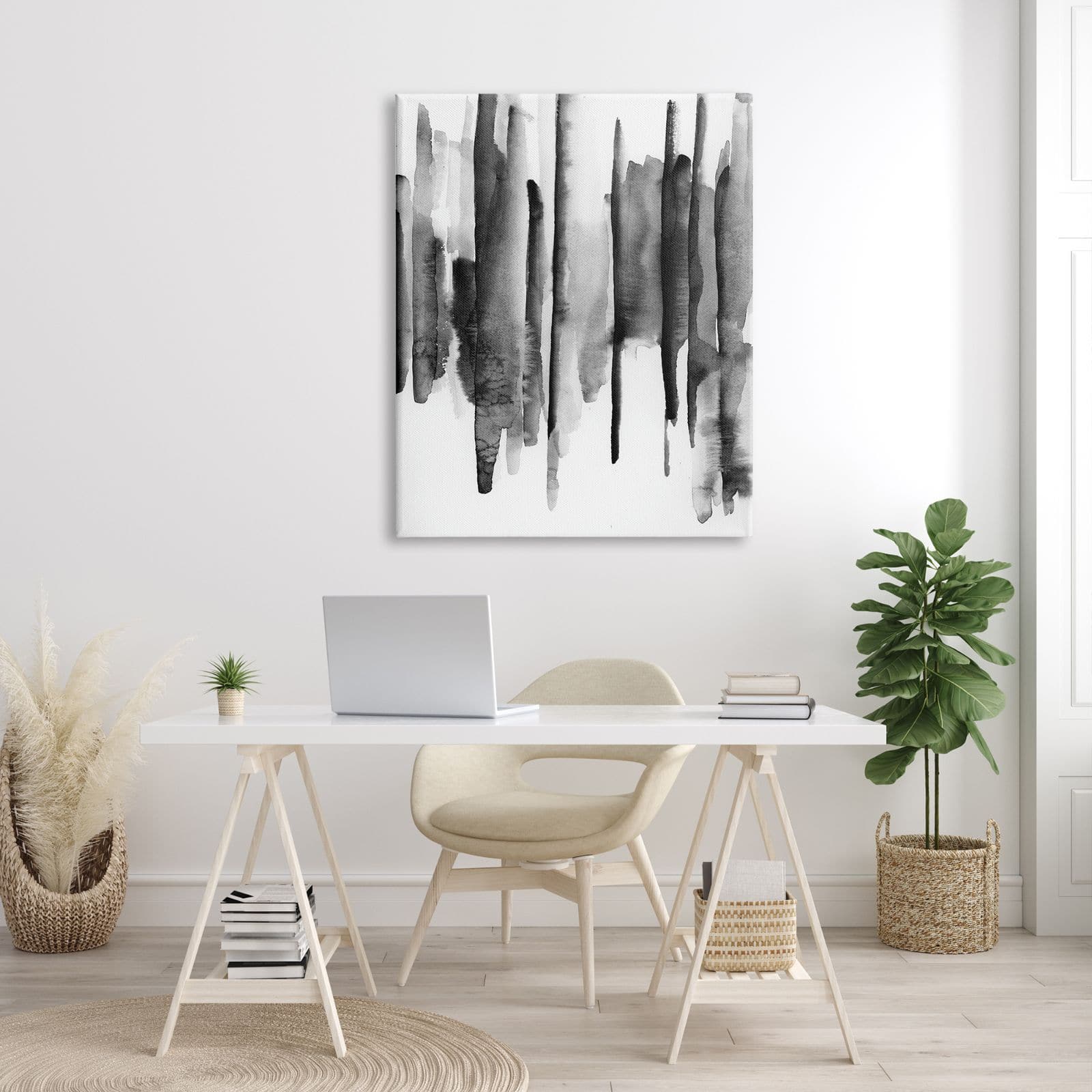 Stupell Industries Vertical Black Ink Strokes Abstract Watercolor Over White Canvas Wall Art