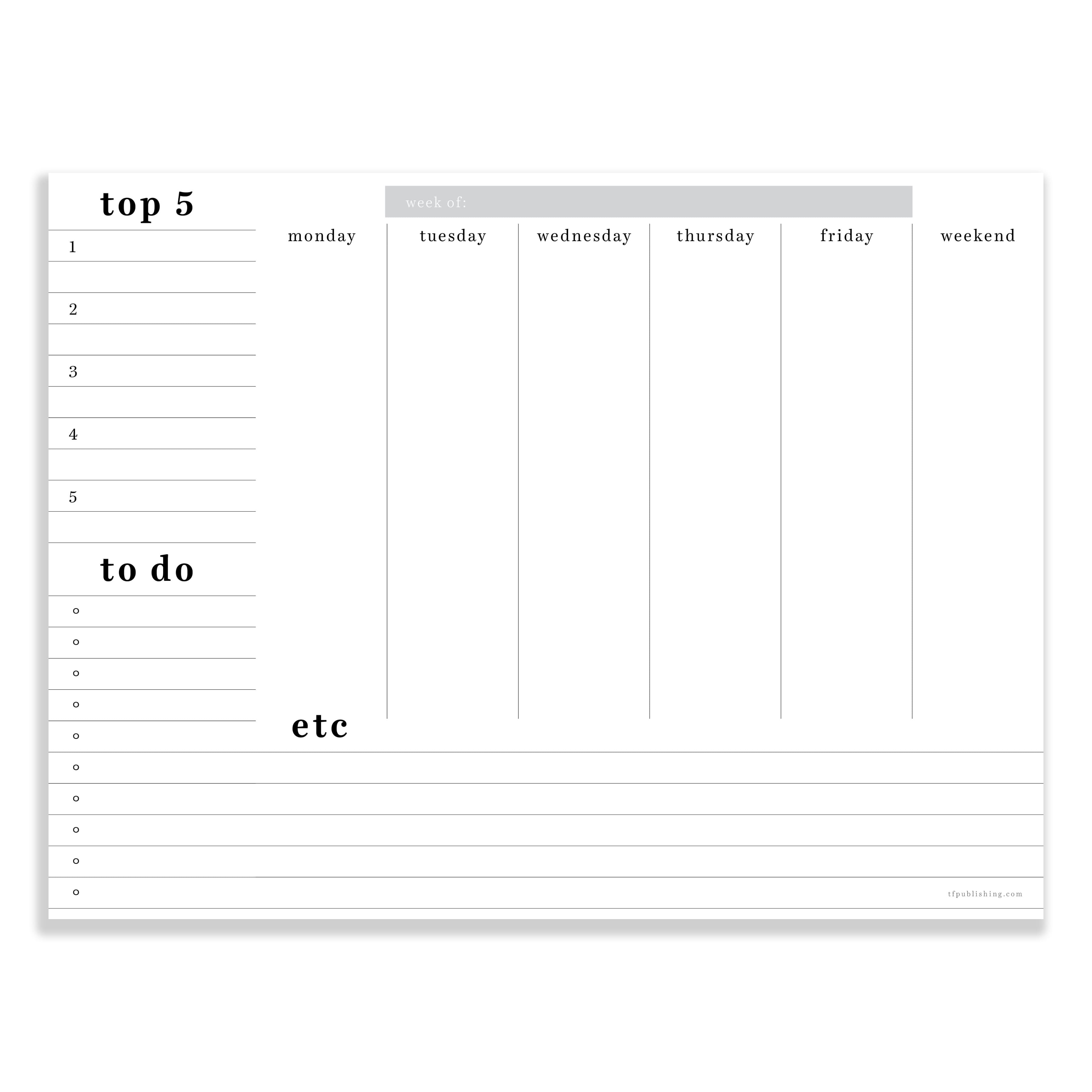 TF Publishing Utility Large Weekly Task Planner Desk Pad