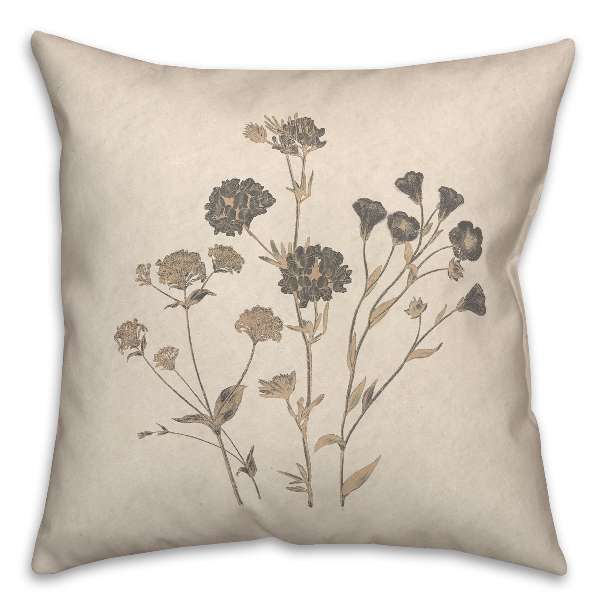 18" x 18" Charcoal Tan Botanicals Texture I Indoor & Outdoor Throw Pillow
