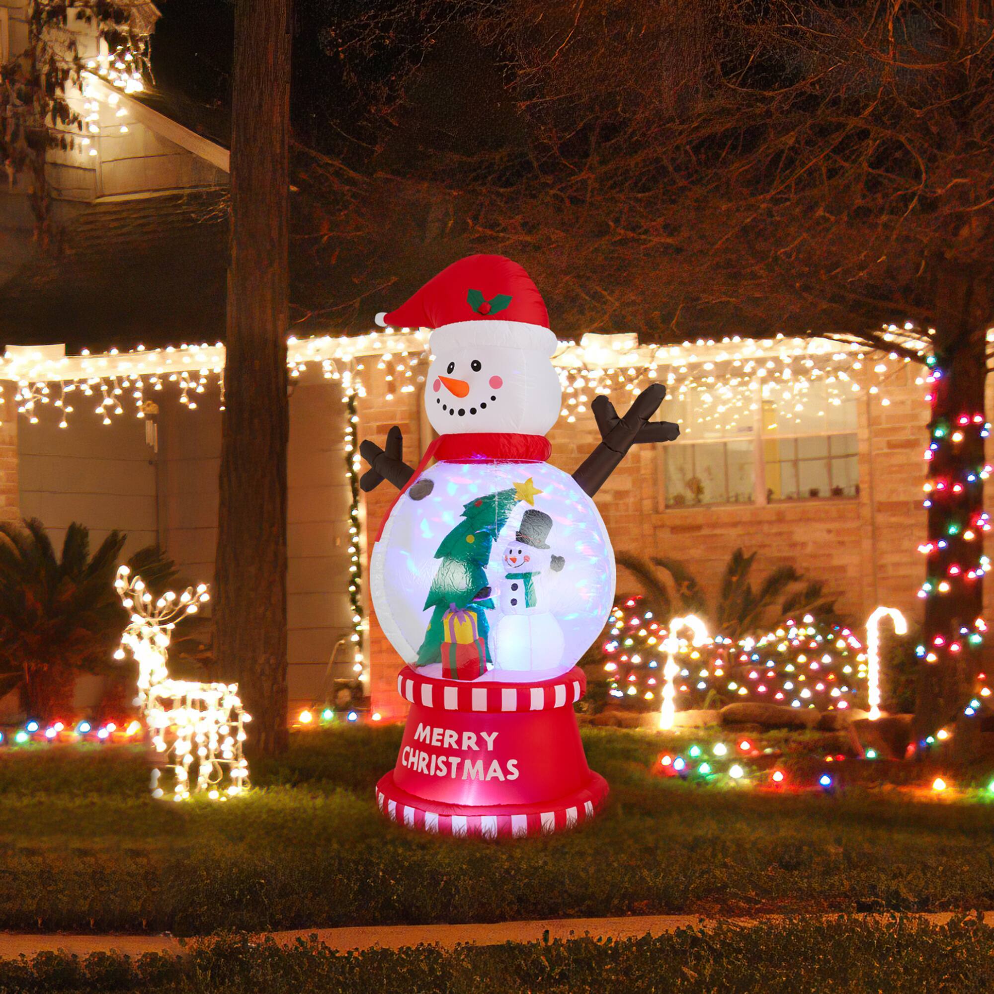 Glitzhome&#xAE; 8FT Lighted Inflatable Snowman Globe Scene Decor