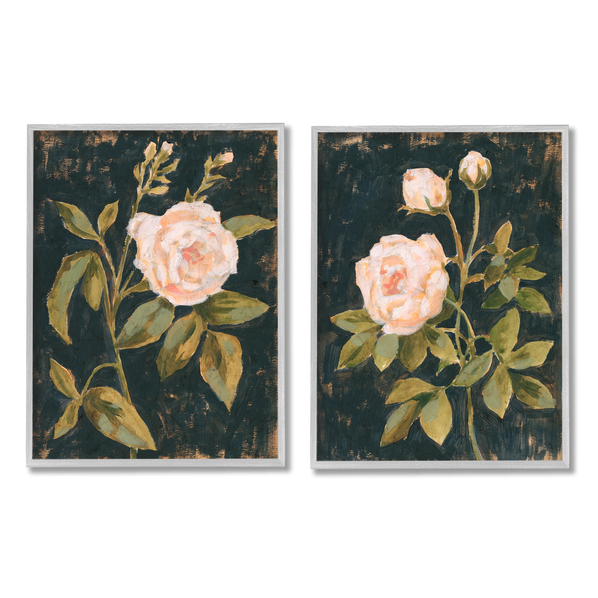 Stupell Industries Enchanted Vintage Pink Rose Florals Gray Framed Wall Art Set