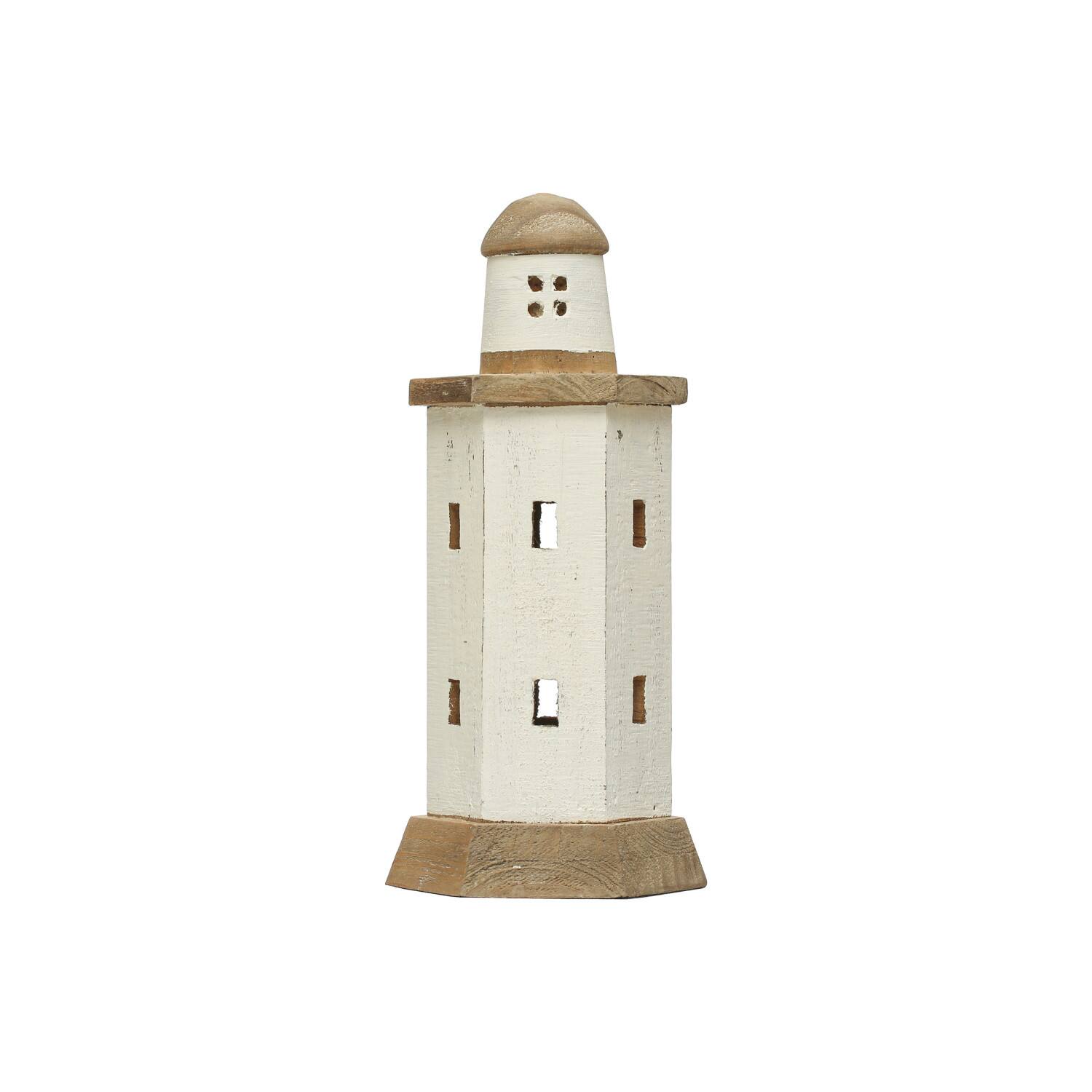 Hello Honey® 11.5" Natural and White Decorative 2-Tone Wood Light House