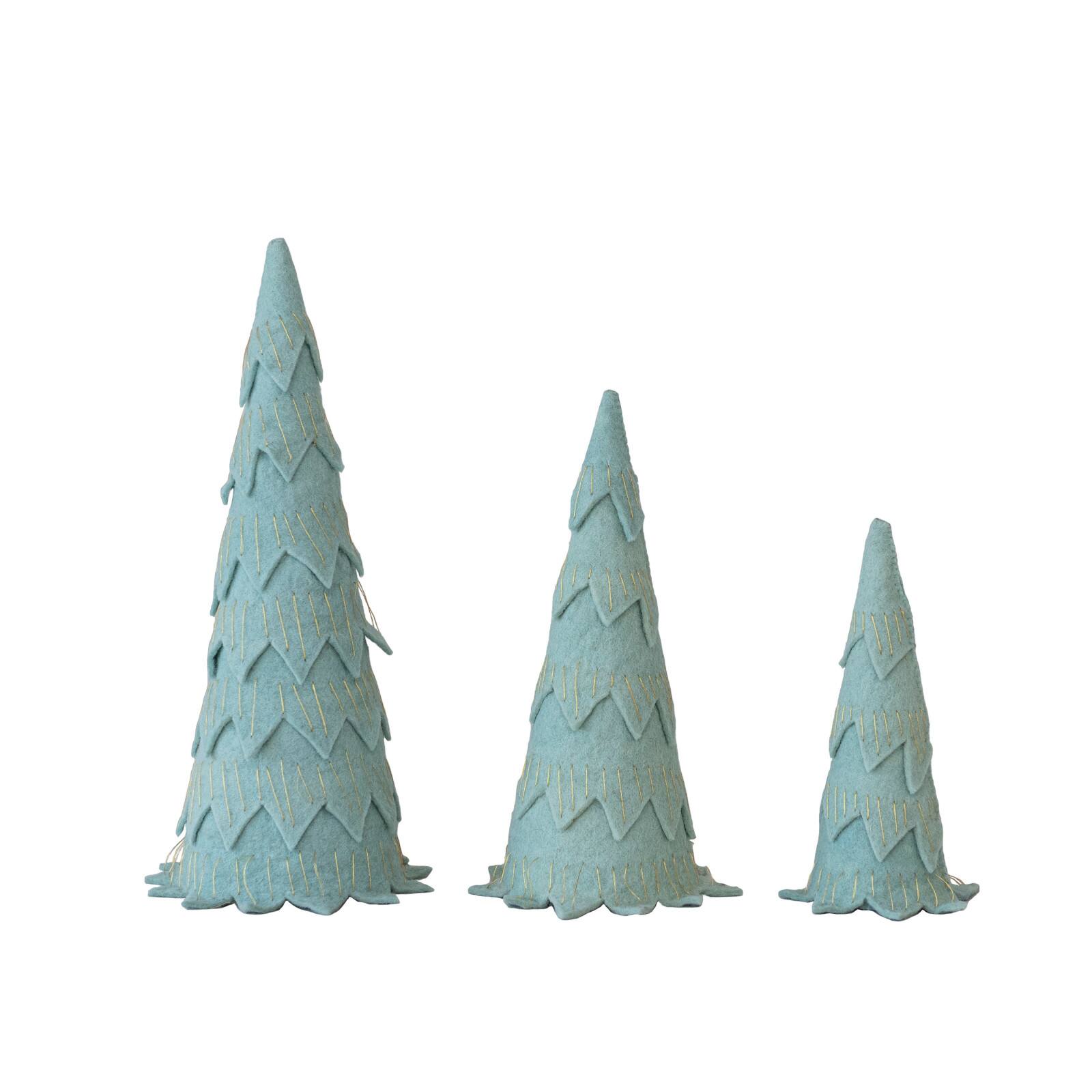 Hello Honey® Mint Green Layered Wool Felt Tree Set with Gold Metallic Stitching