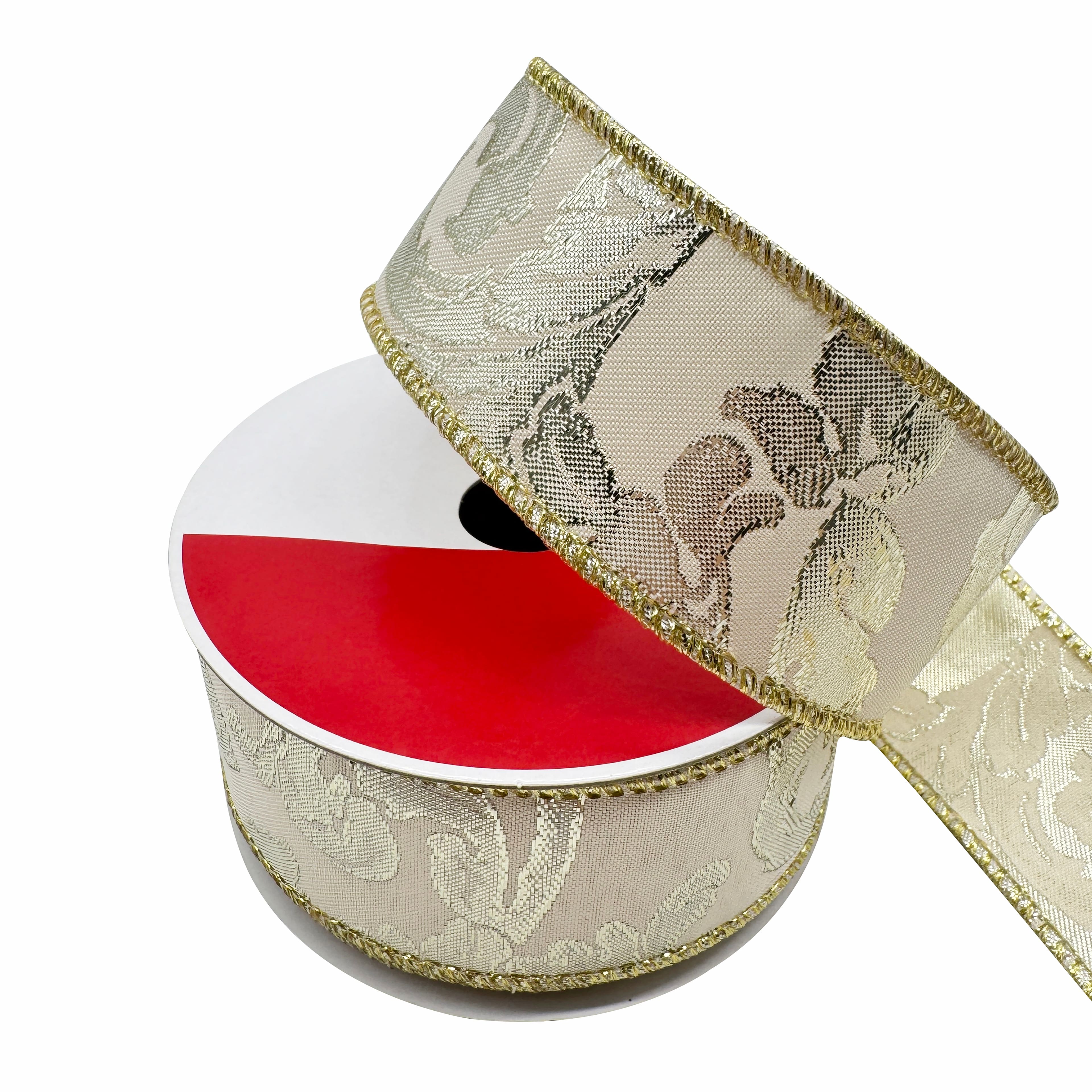 1.5" x 30ft. Cream & Silver Jacquard Scroll Wired Ribbon by Celebrate It®