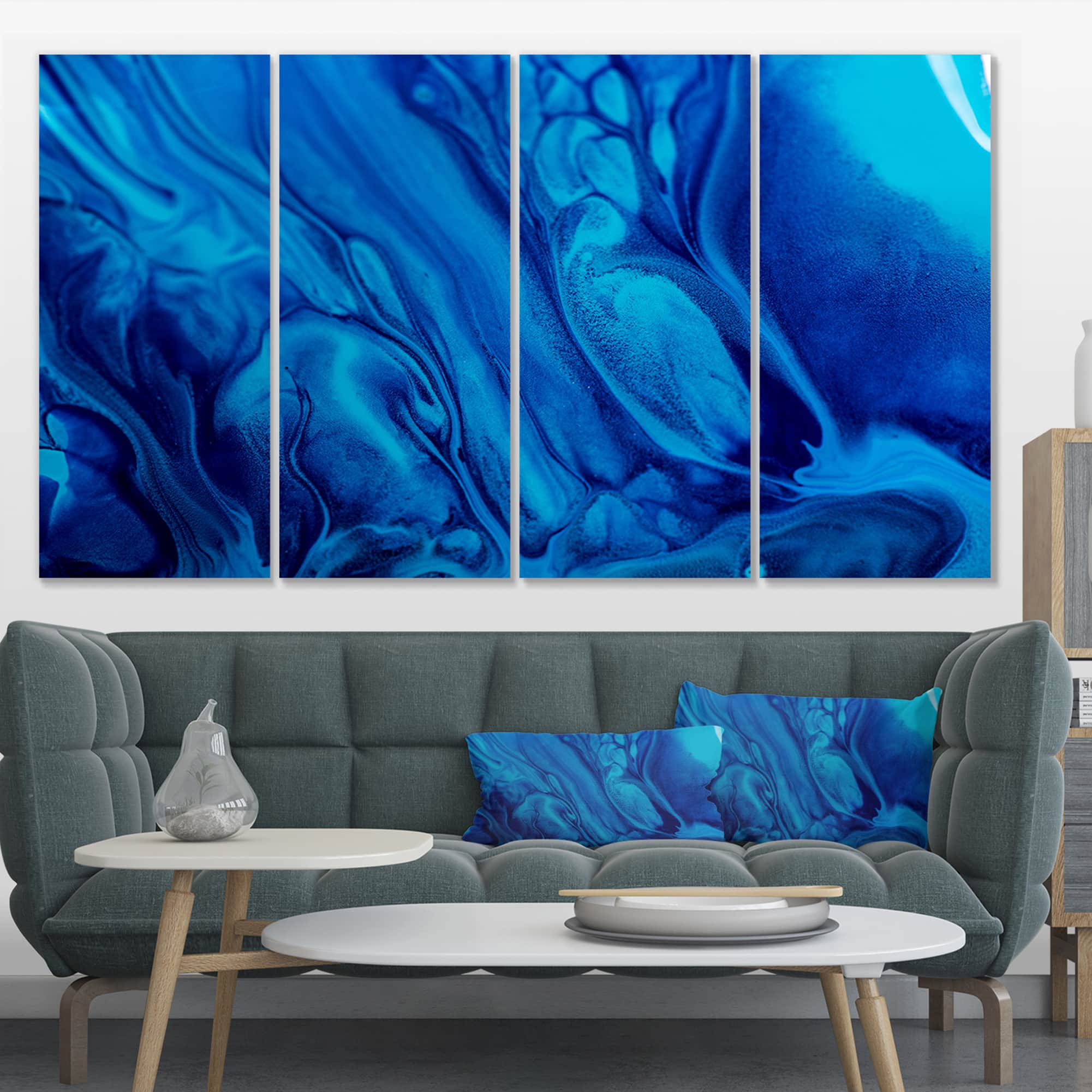 Designart - Dark Blue Abstract Acrylic Paint Mix