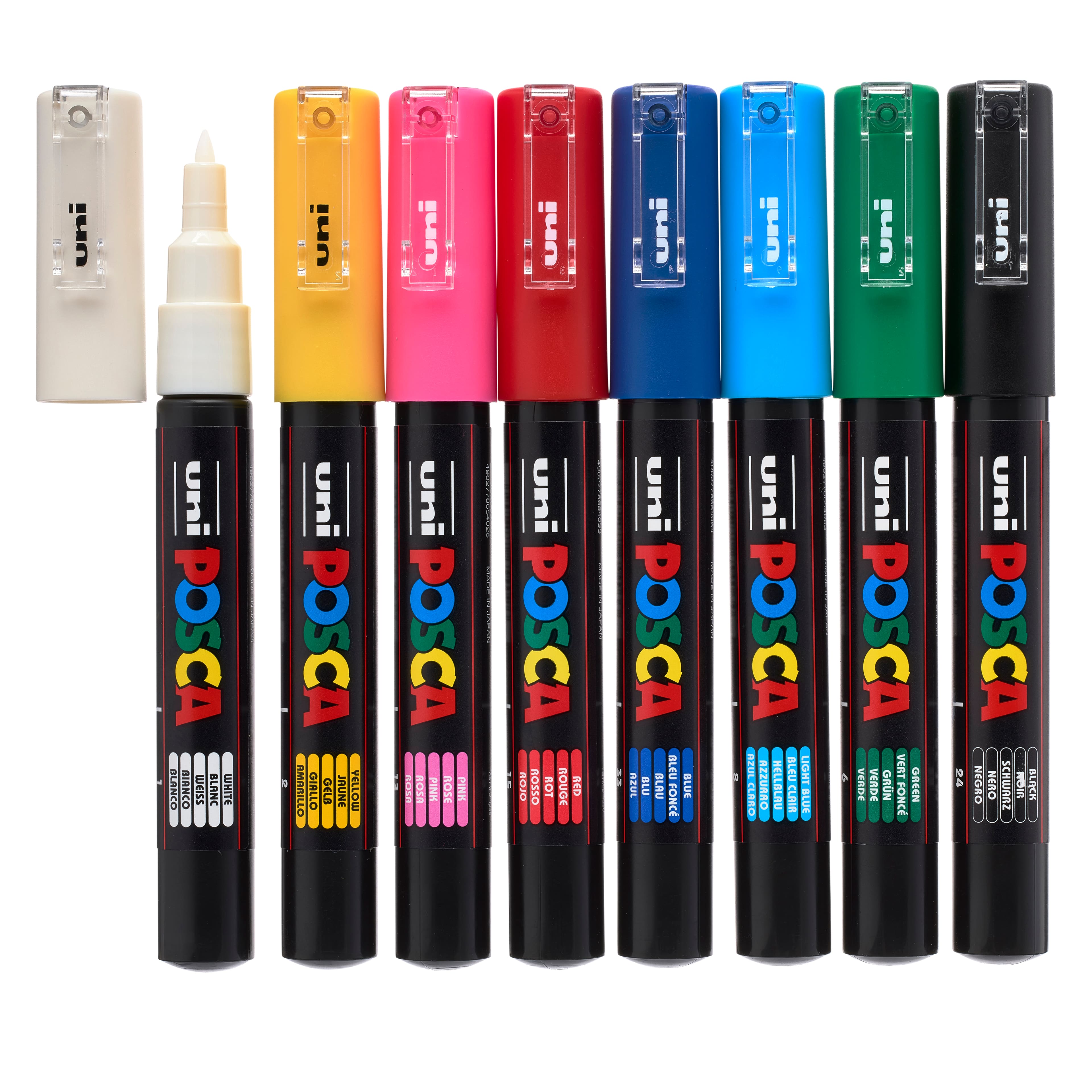 Uni-POSCA PC-1M Extra-Fine Tip Paint Markers, Basic Colors Set of