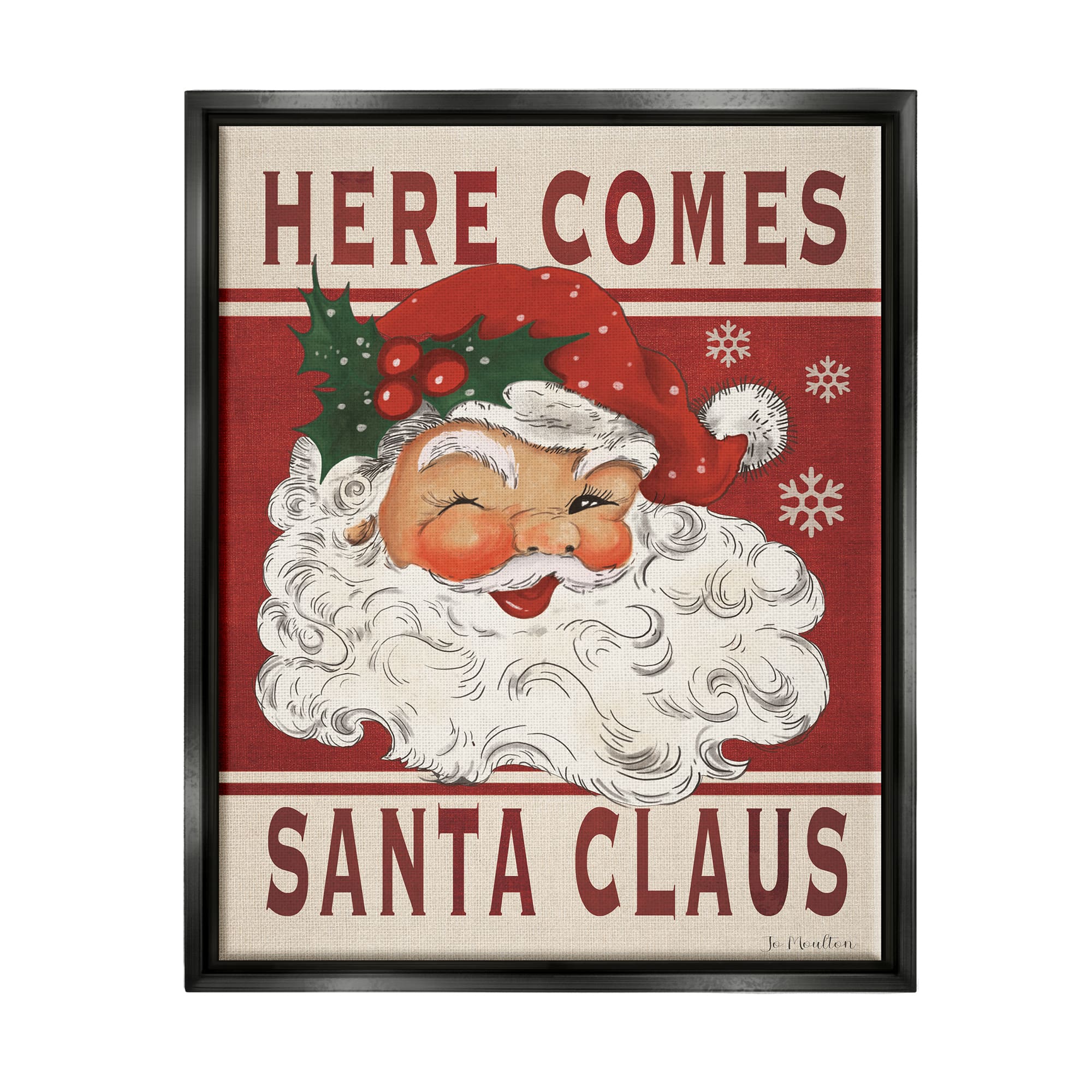 Stupell Industries Here Comes Santa Claus Smiling Vintage Framed Floater Canvas Wall Art