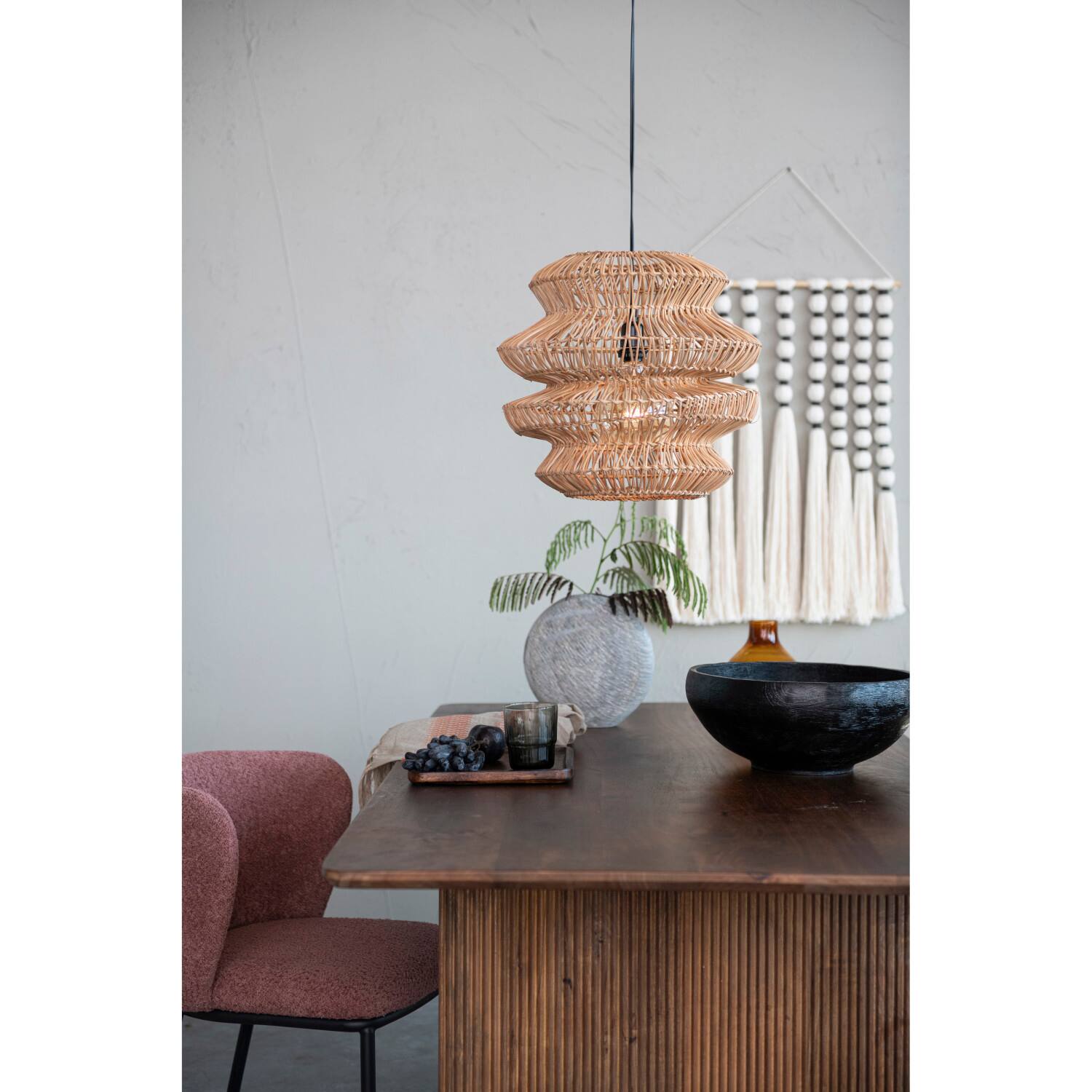 Hello Honey® 16" Boho Natural Woven Rattan Sculptural Pendant Light