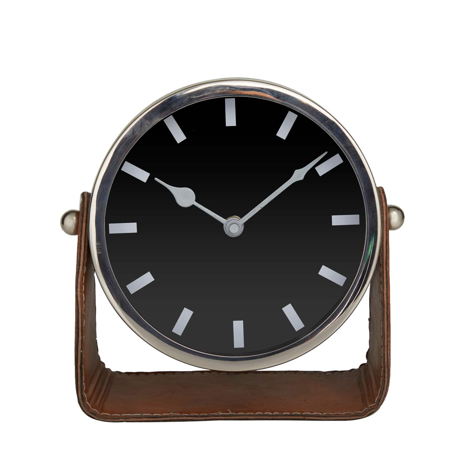 7" Silver Stainless Steel Clock with Leather Stand