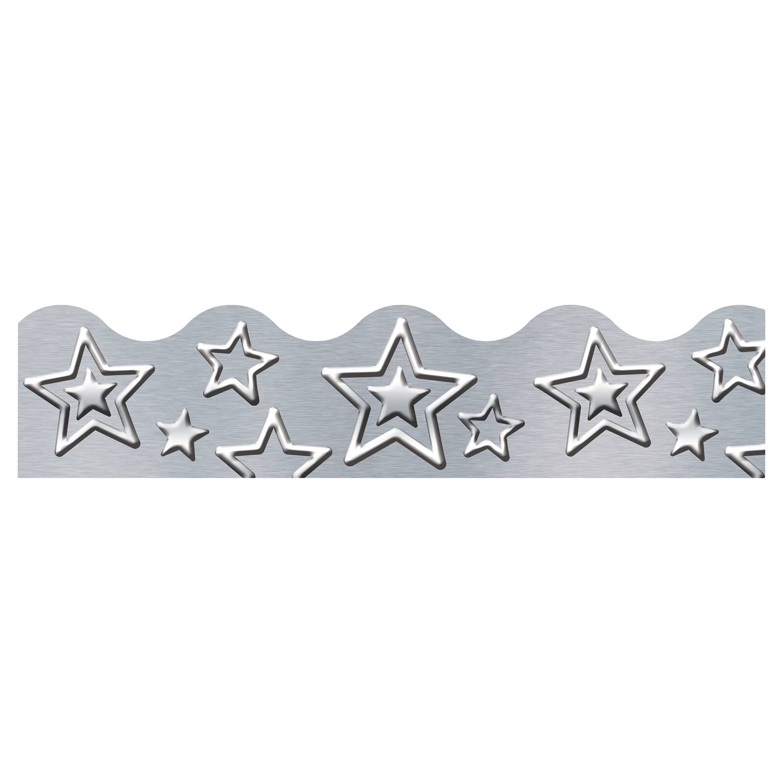 Trend Enterprises&#xAE; Terrific Trimmers&#xAE; I Heart Metal Silver Stars Border Trim, 234ft.