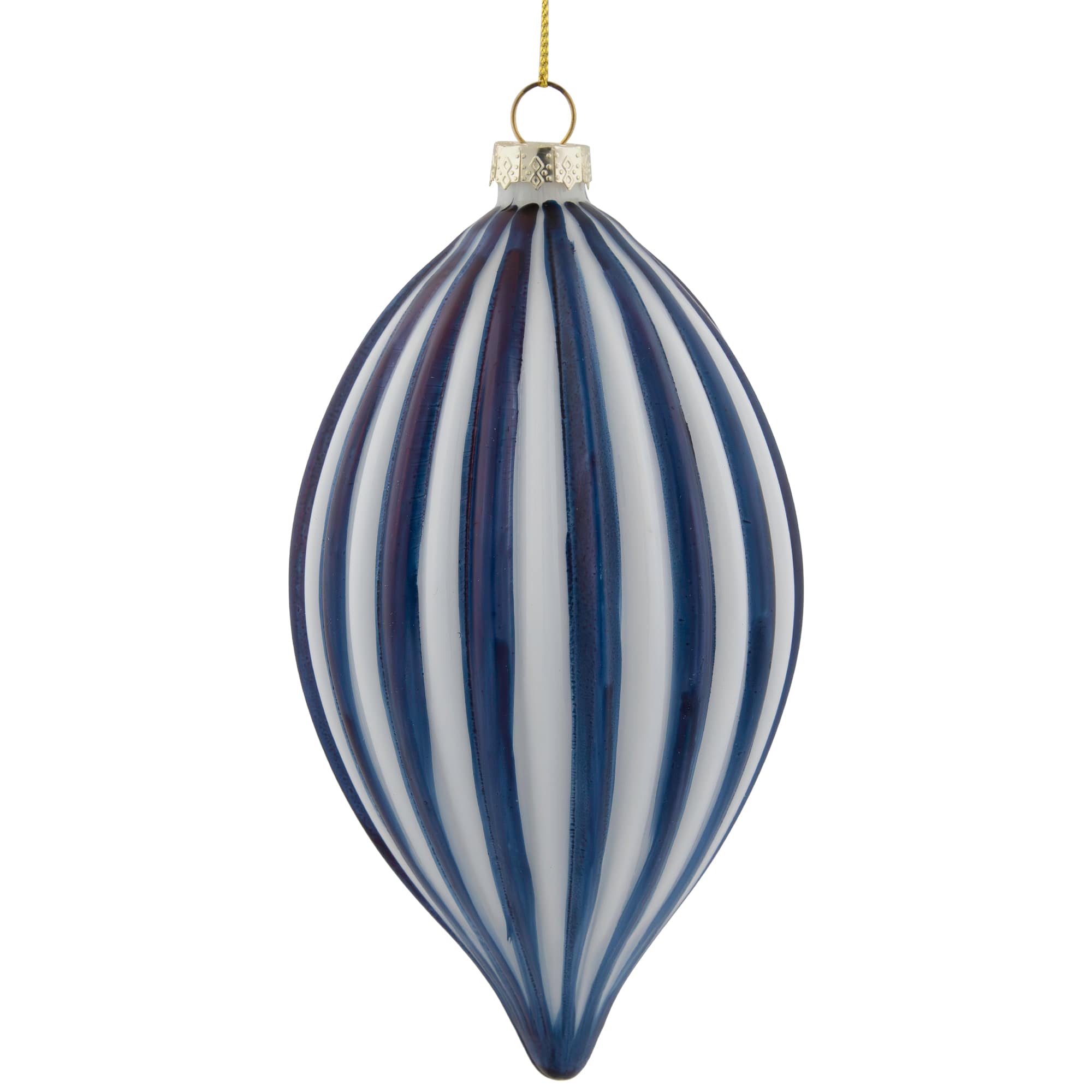 5.75" Blue and White Striped Finial Glass Christmas Ornament