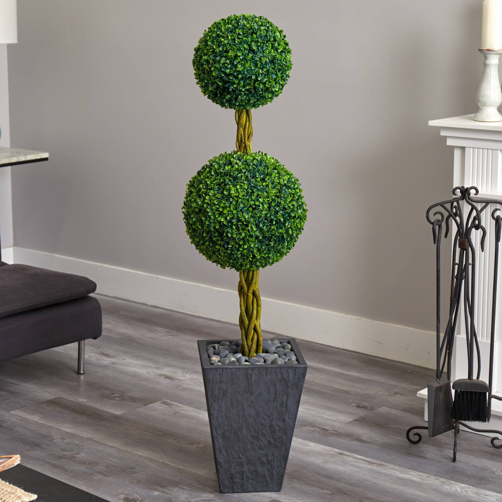 5ft. Double Ball Boxwood Topiary Tree in Slate Planter