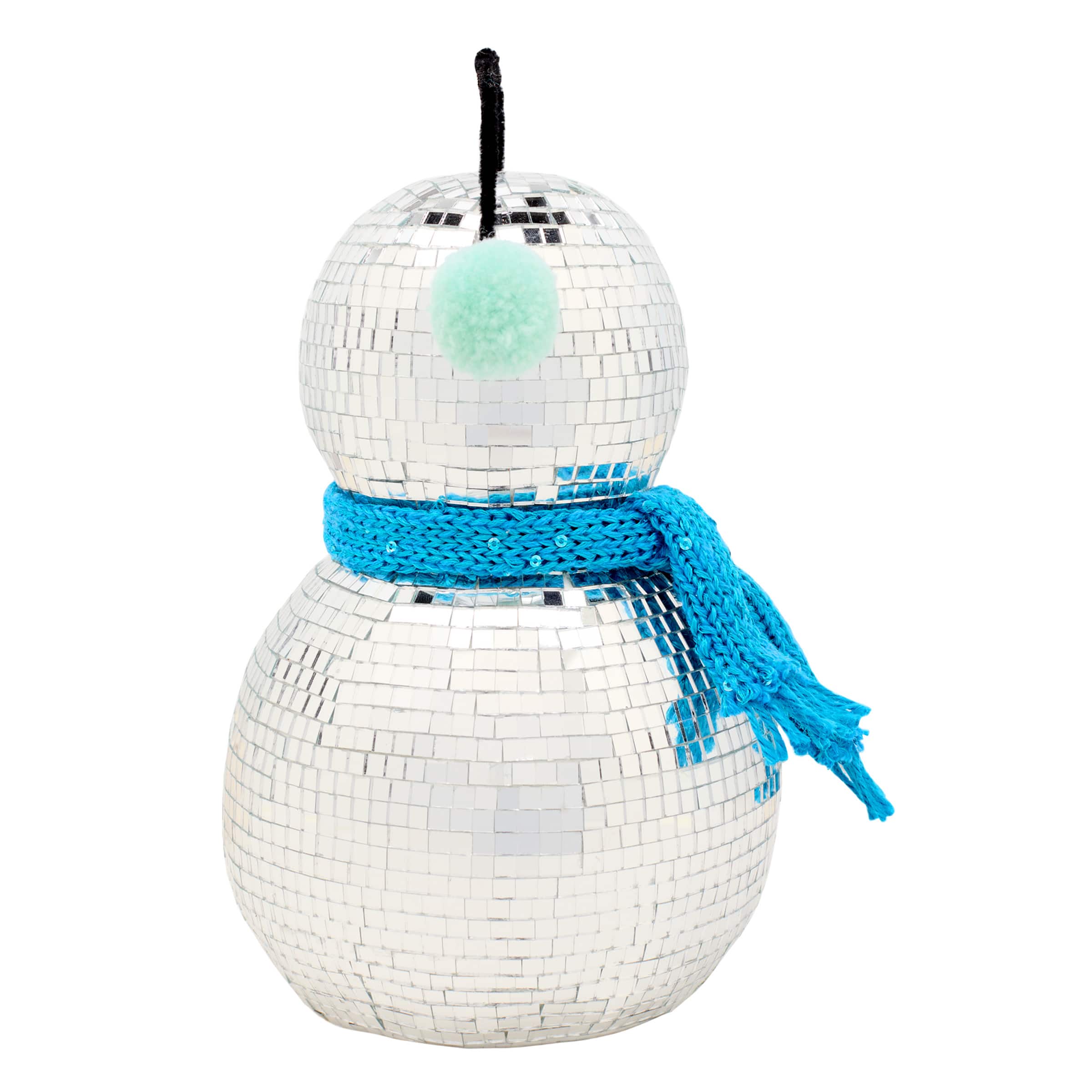 10&#x22; Disco Ball Snowman with Blue Scarf
