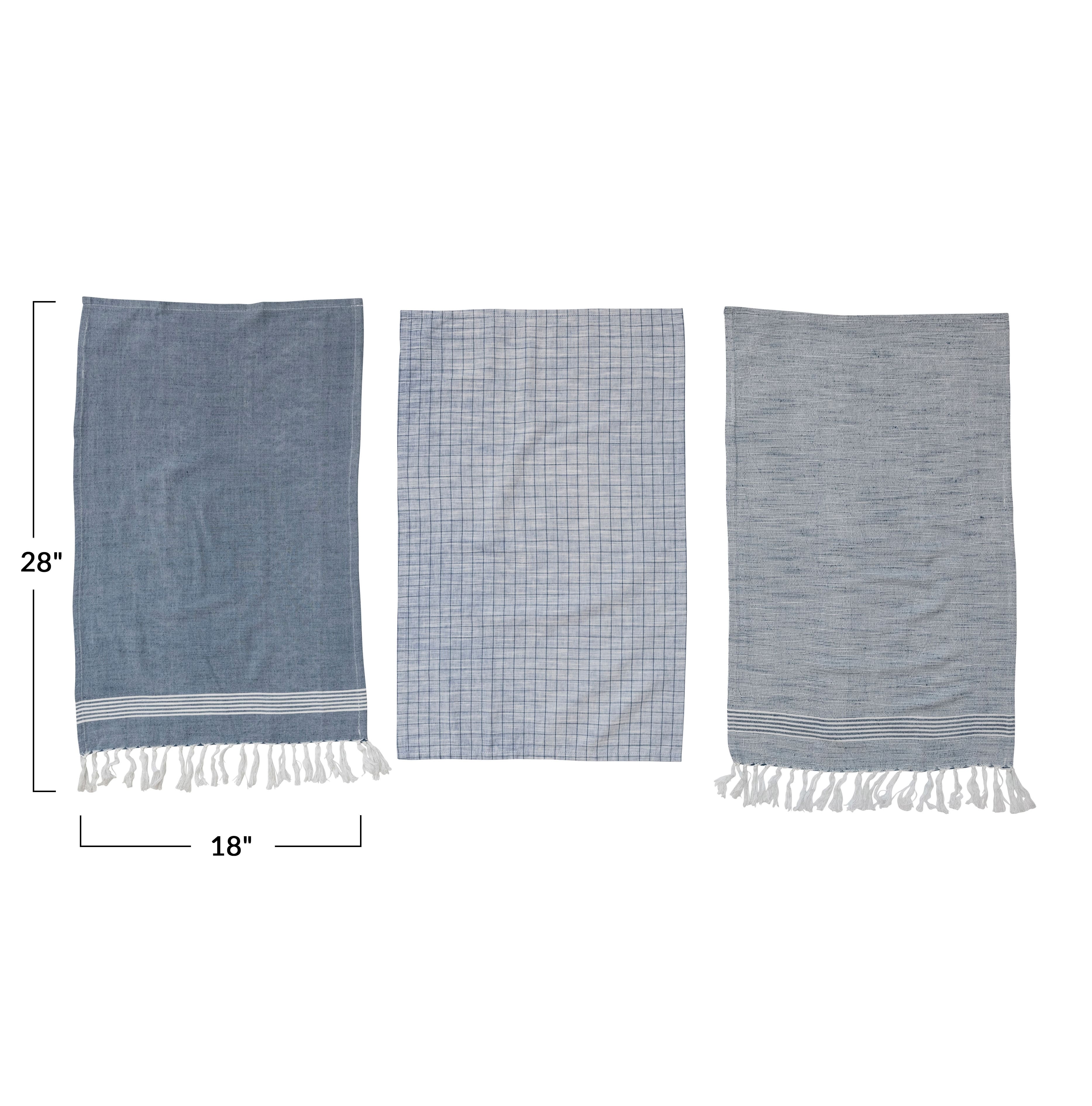 Blue &#x26; White Cotton Blend Tea Towels Set