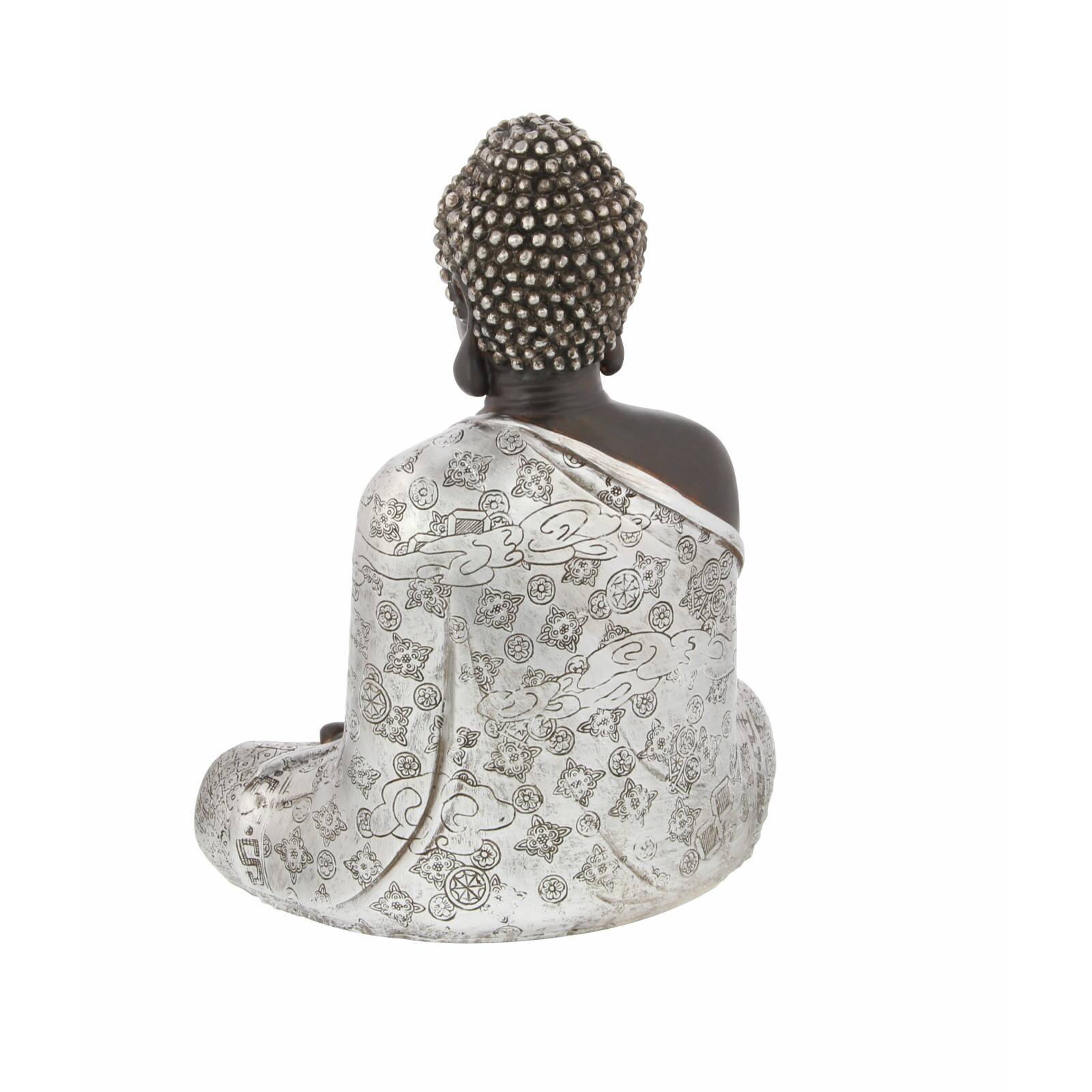 11" Silver Bohemian Polystone Buddha Sculpture