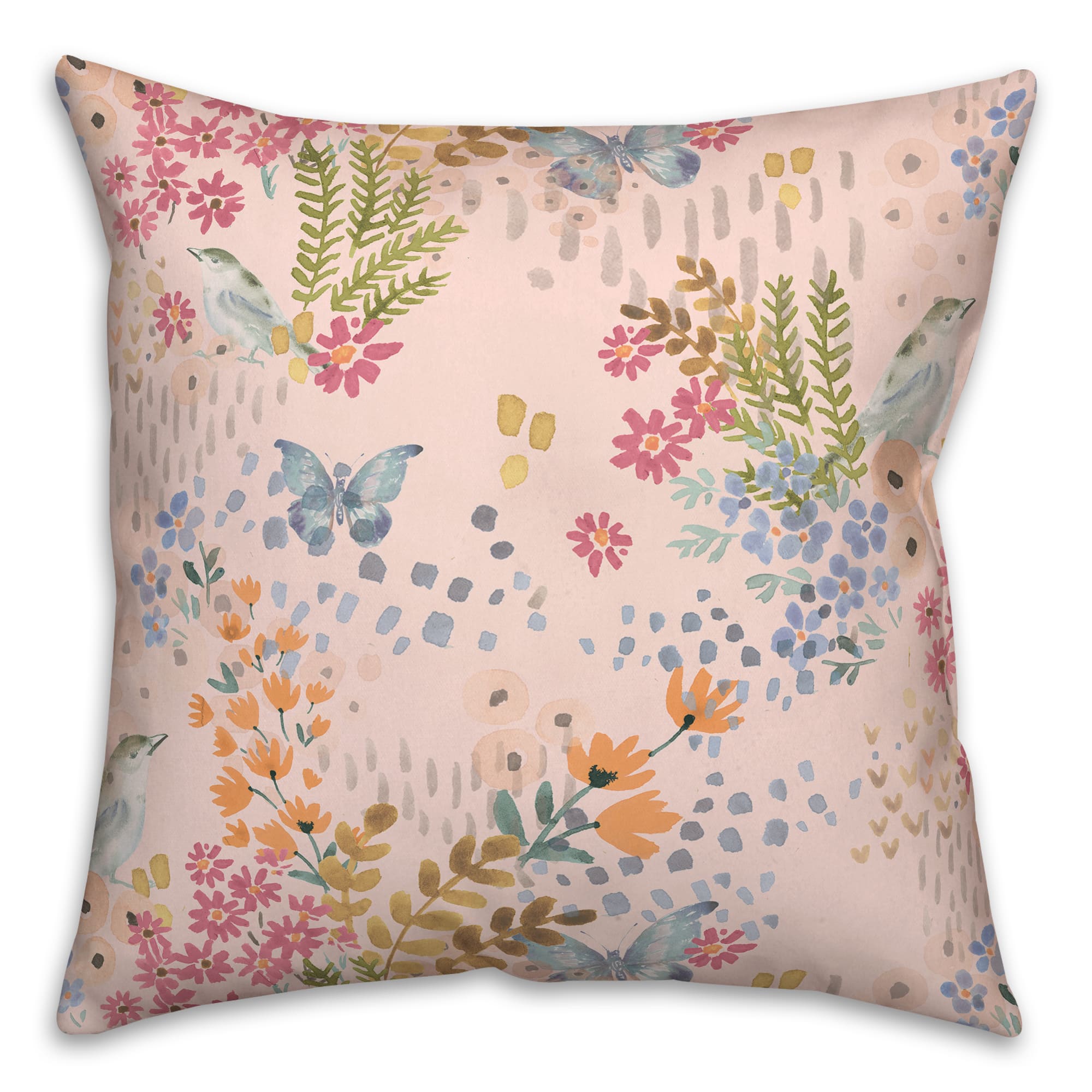 Butterfly Bird Floral Square Throw Pillow