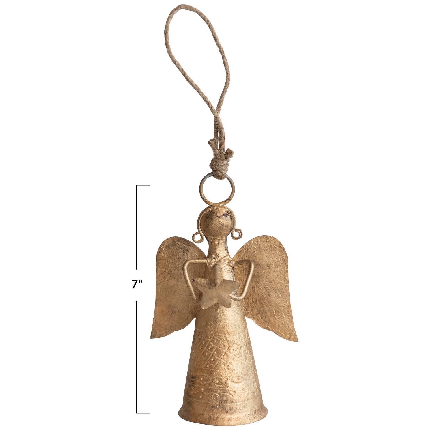 Hello Honey&#xAE; 7&#x22; Antique Brass Finish Metal Angel Bell Ornament