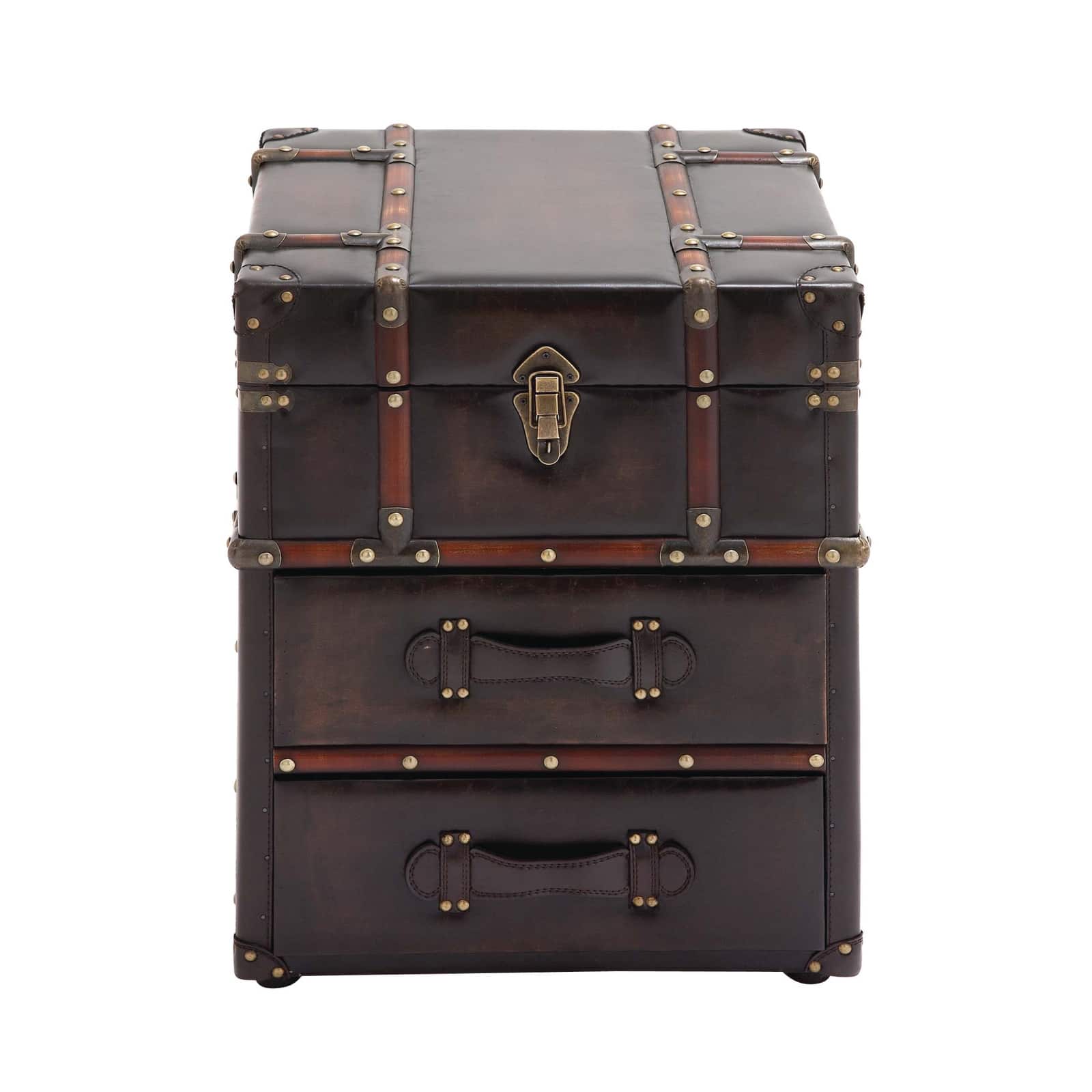 23&#x22; Dark Brown Faux Leather &#x26; Wood Traditional Cabinet