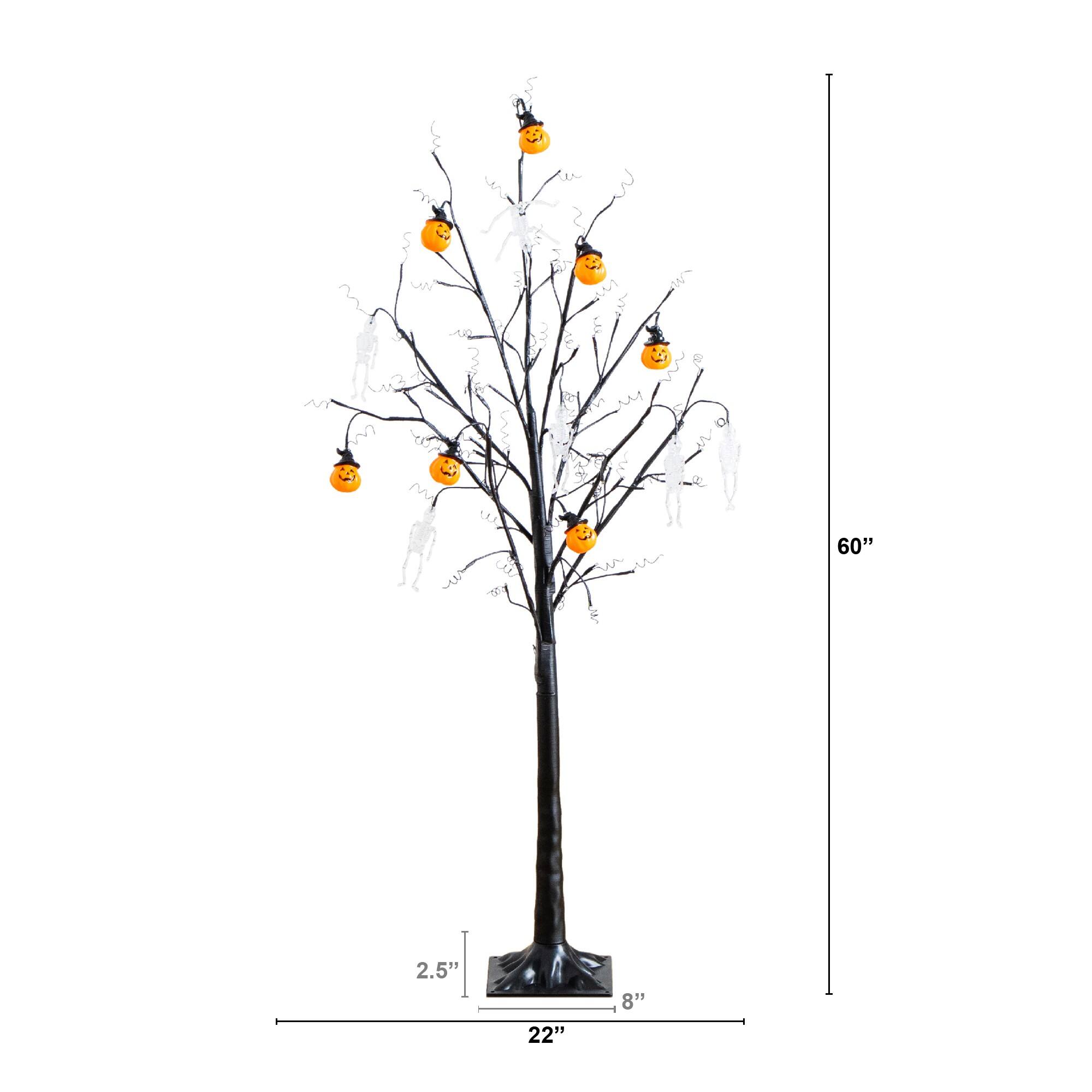 5ft. Pre-Lit Artificial Halloween Pumpkins and Skulls Ornament Tree with 72 Warm White LED Lights