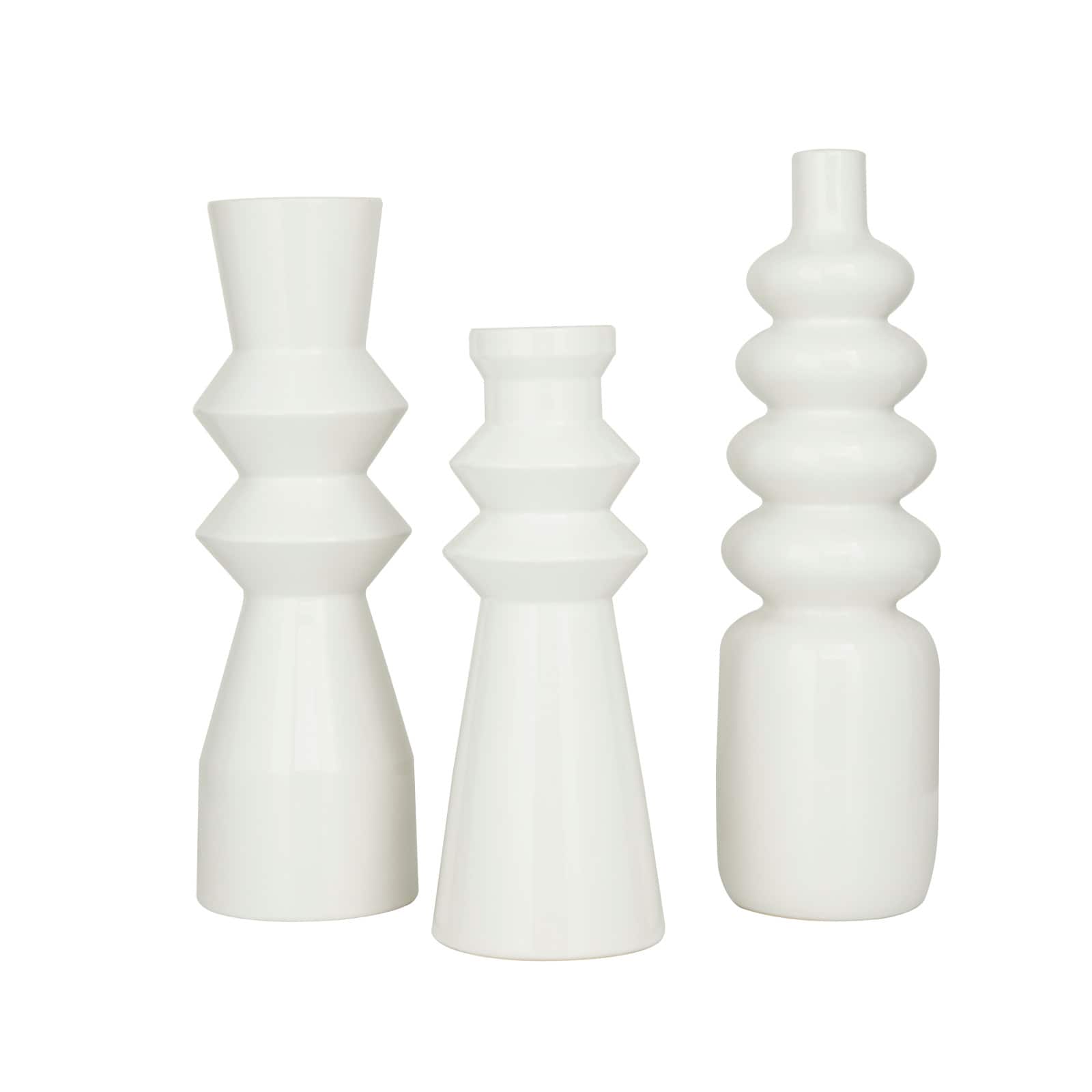 White Stoneware Contemporary Vase, Set of 3 16,17 By Cosmoliving By Cosmopolitan