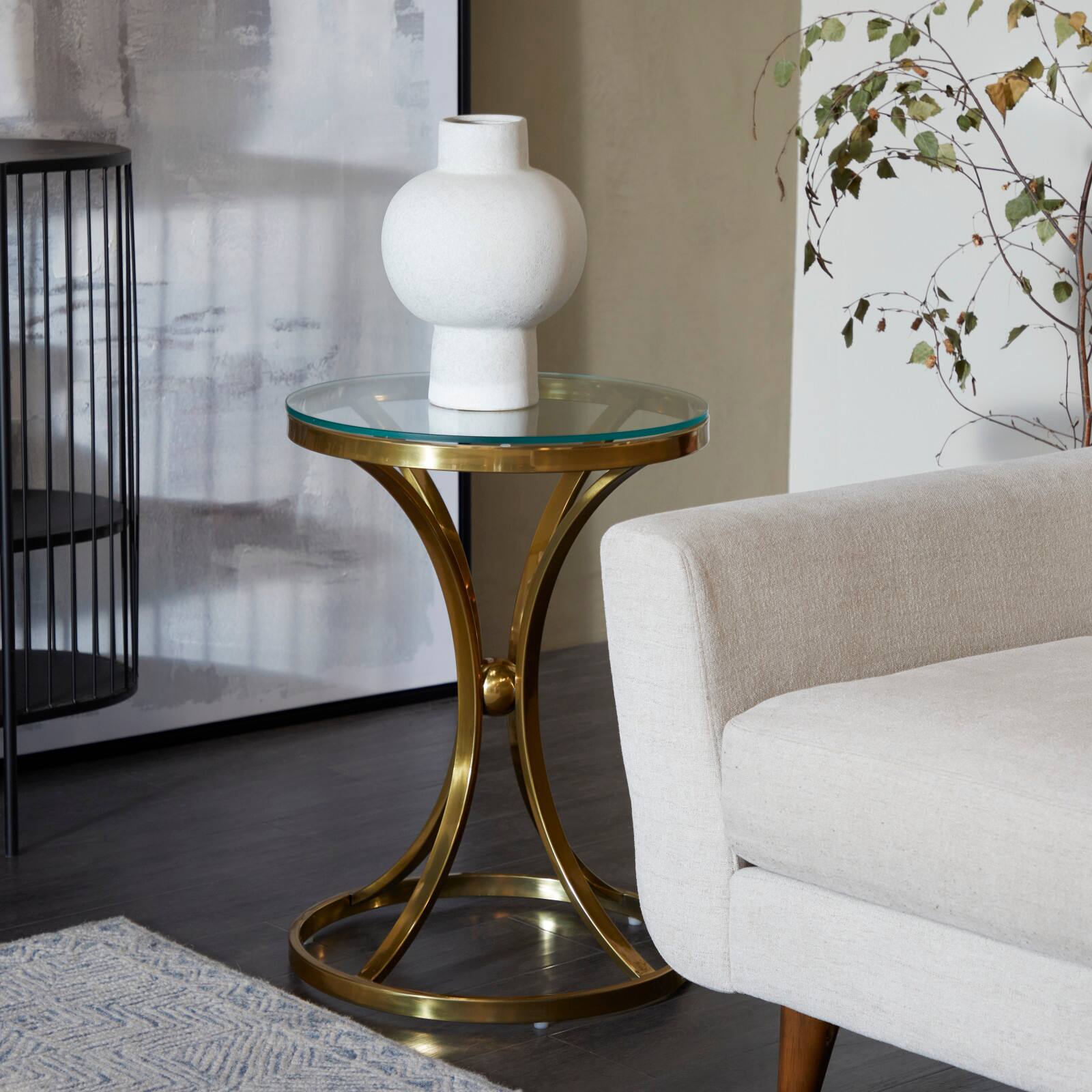 Gold Stainless Steel Contemporary Accent Table, 18" x 18" x 25"